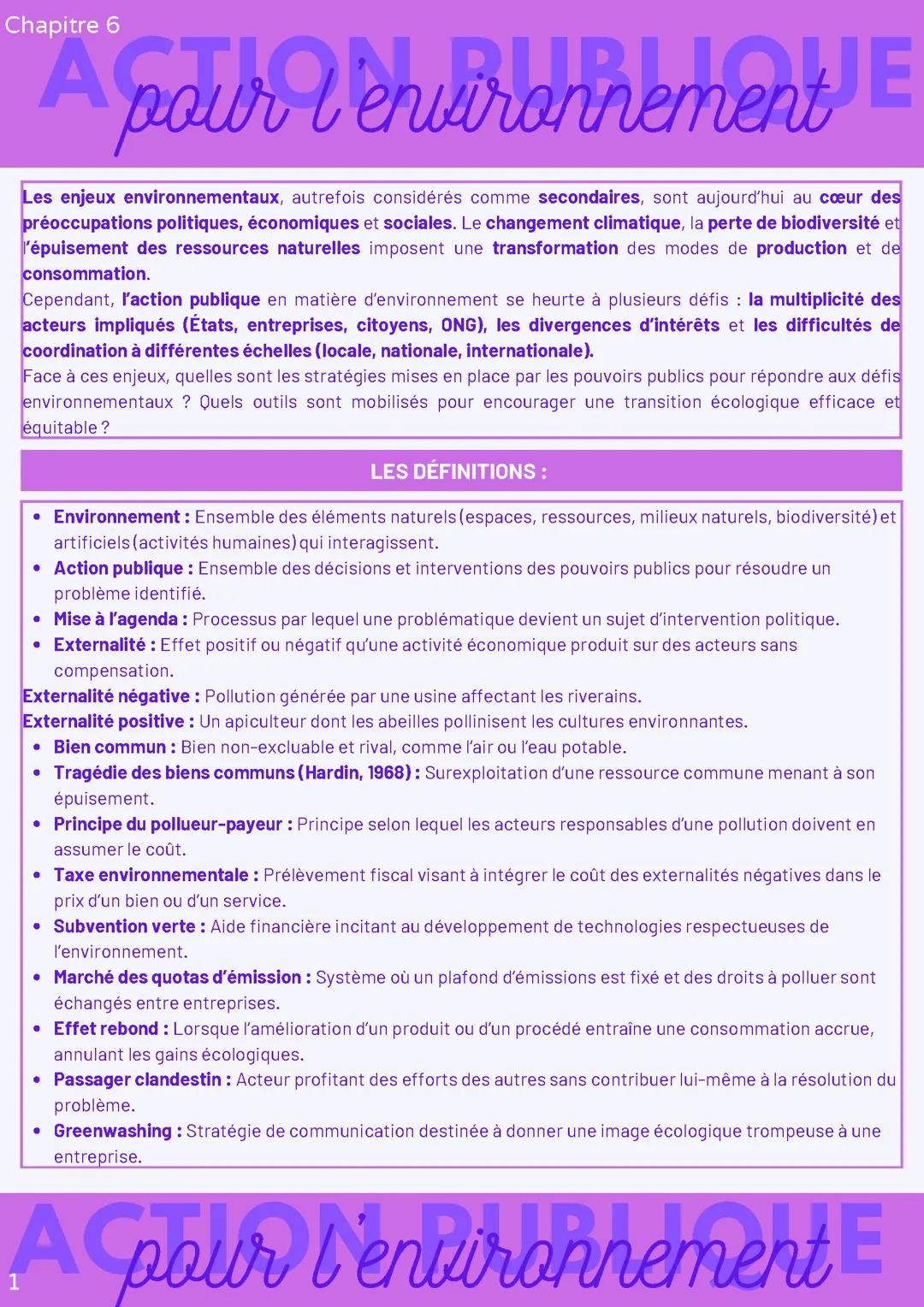 Actions publiques pour protéger l’environnement : Fiche de révision et astuces