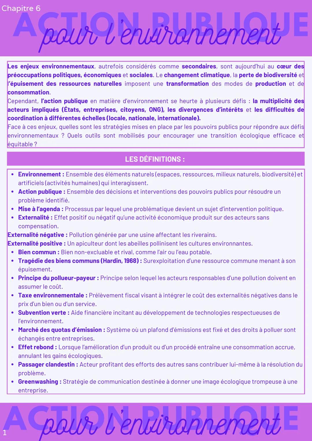 # Chapitre 6

# ACTION PUBLIQUE
pour l'environnement

Les enjeux environnementaux, autrefois considérés comme secondaires, sont aujourd'hui 