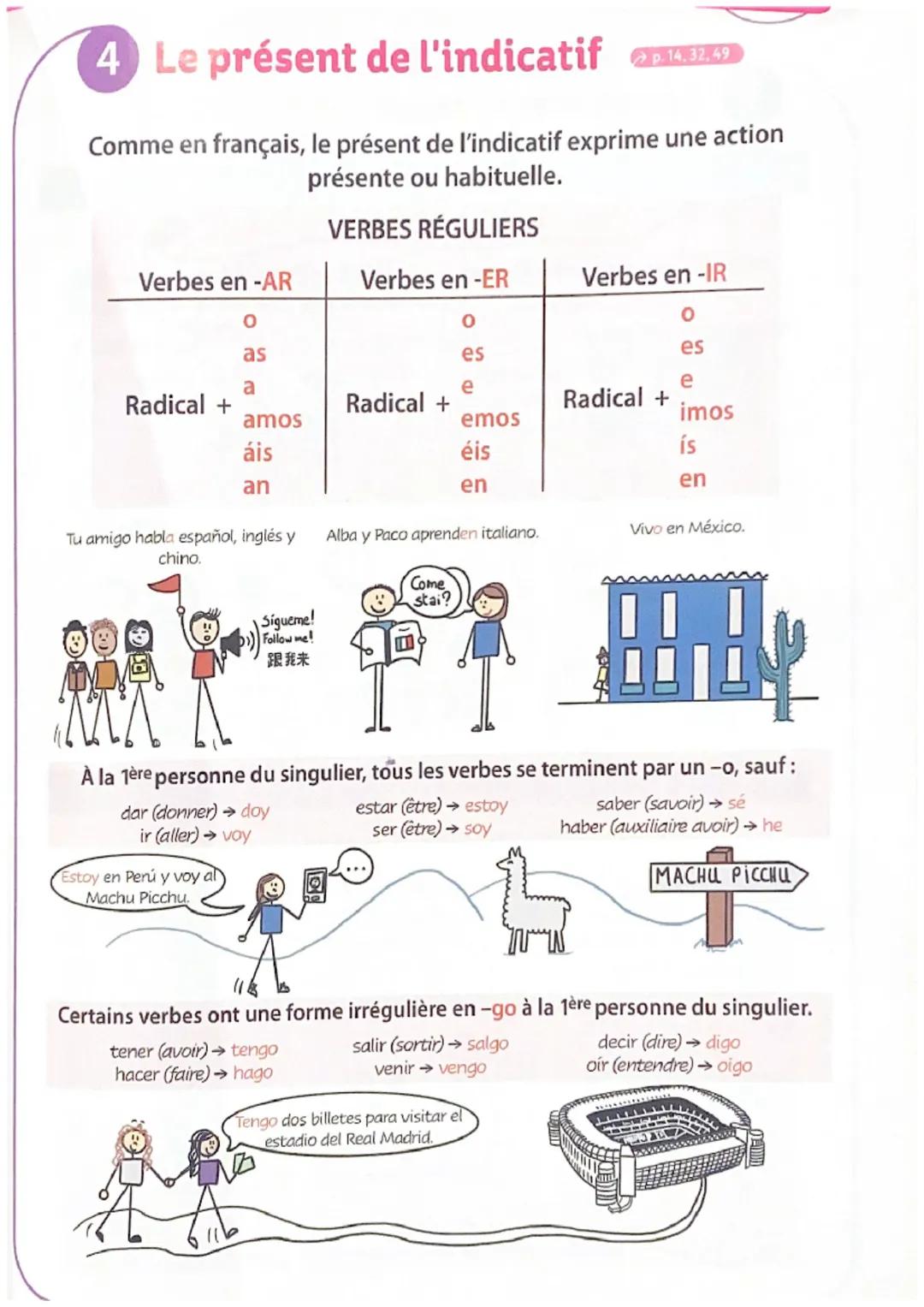 4 Le présent de l'indicatif p. 14.32.49
Comme en français, le présent de l'indicatif exprime une action
présente ou habituelle.
VERBES RÉGUL