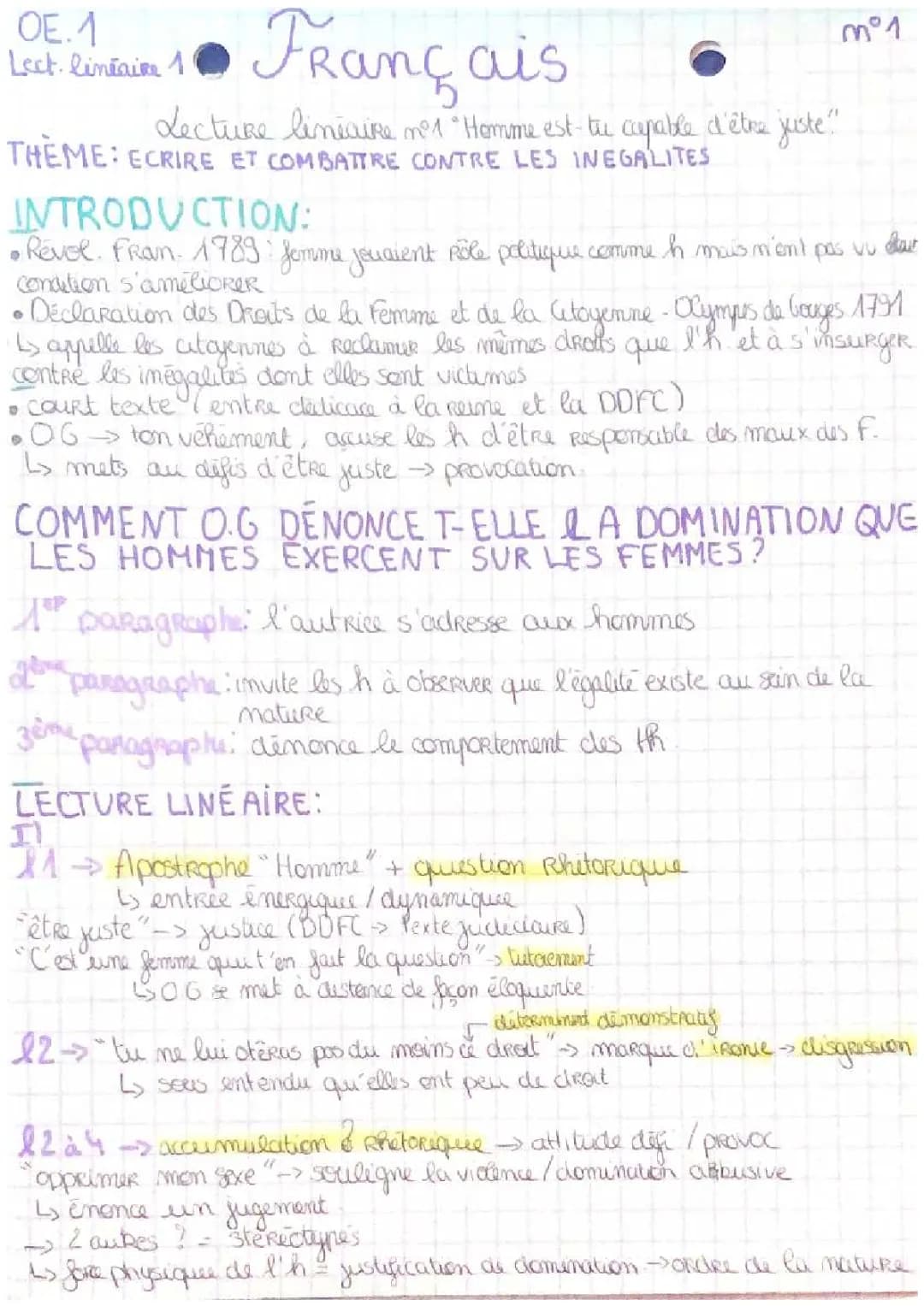 lecture linéaire olympe de gouges la ddfc, homme es-tu capables d’être juste ?