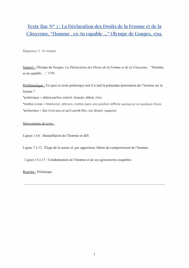 Know La Déclaration des Droits de la Femme et de la Citoyenne, «Homme, es-tu capable… » Olympe de Gouges  thumbnail