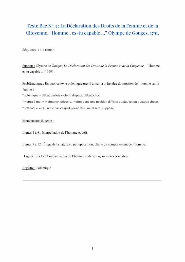 Know La Déclaration des Droits de la Femme et de la Citoyenne, «Homme, es-tu capable… » Olympe de Gouges  thumbnail