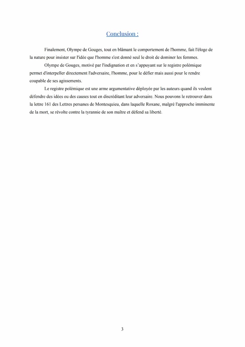 Texte Bac Nº 3: La Déclaration des Droits de la Femme et de la
Citoyenne, "Homme, es-tu capable ..." Olympe de Gouges, 1791.
Séquence 1: le 
