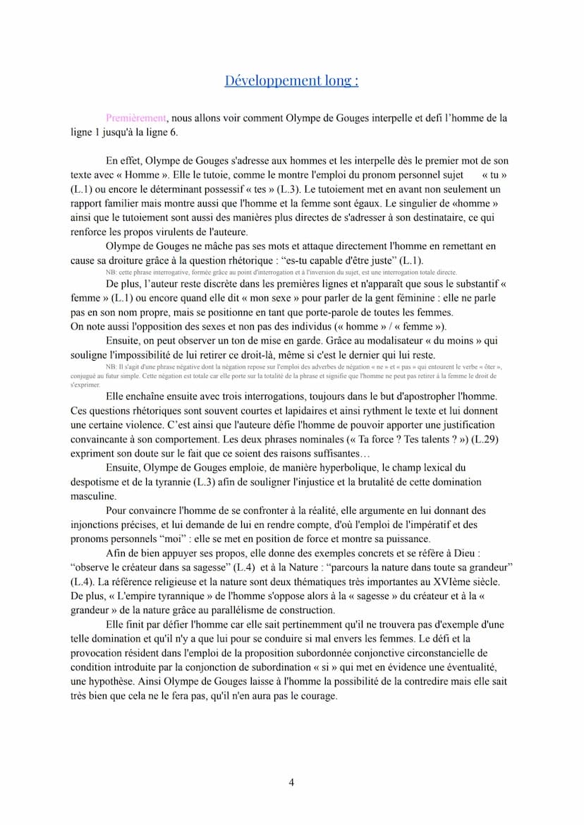 Texte Bac Nº 3: La Déclaration des Droits de la Femme et de la
Citoyenne, "Homme, es-tu capable ..." Olympe de Gouges, 1791.
Séquence 1: le 