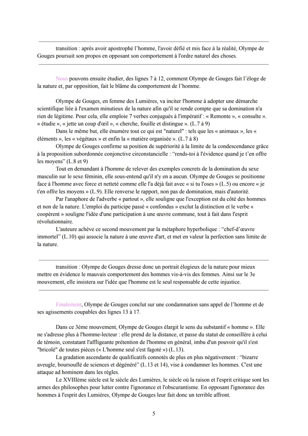 Texte Bac Nº 3: La Déclaration des Droits de la Femme et de la
Citoyenne, "Homme, es-tu capable ..." Olympe de Gouges, 1791.
Séquence 1: le 