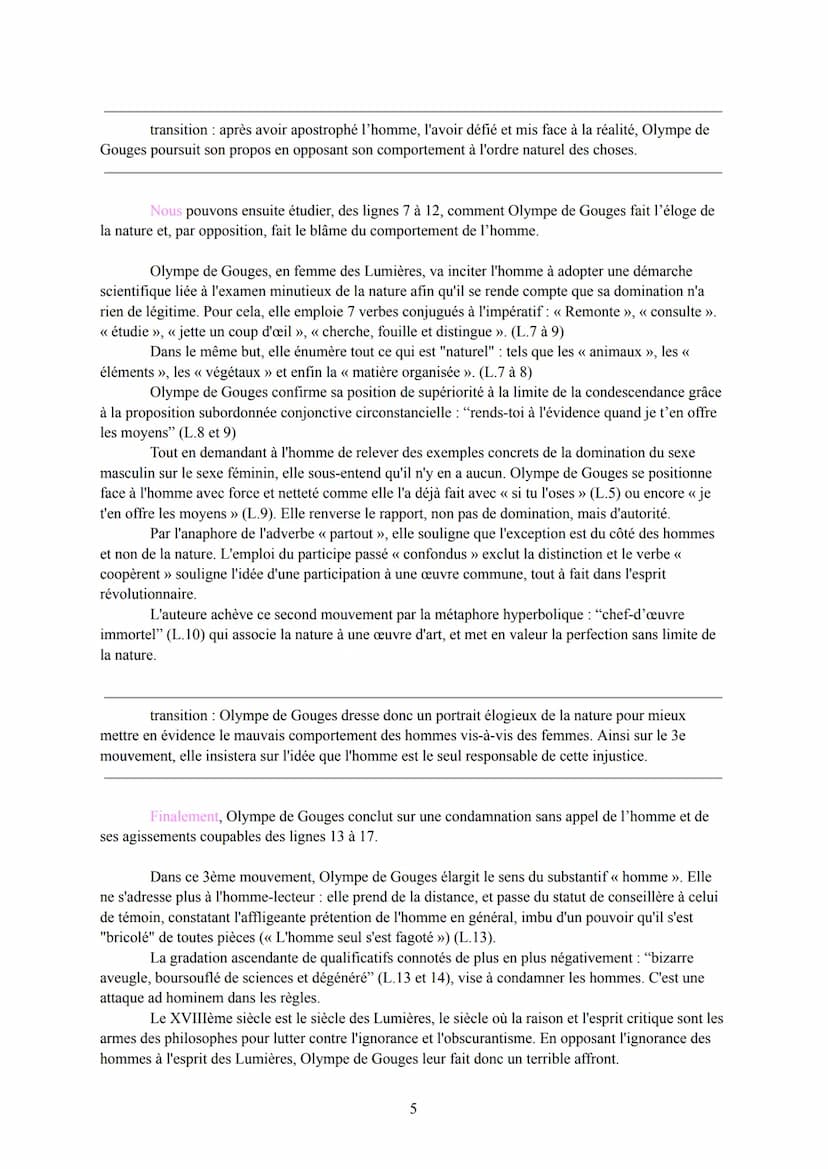 Texte Bac Nº 3: La Déclaration des Droits de la Femme et de la
Citoyenne, "Homme, es-tu capable ..." Olympe de Gouges, 1791.
Séquence 1: le 