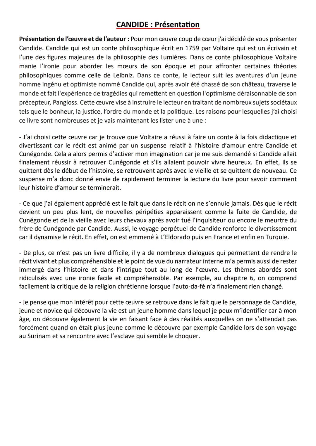 CANDIDE : Présentation
Présentation de l'œuvre et de l'auteur : Pour mon œuvre coup de cœur j'ai décidé de vous présenter
Candide. Candide q