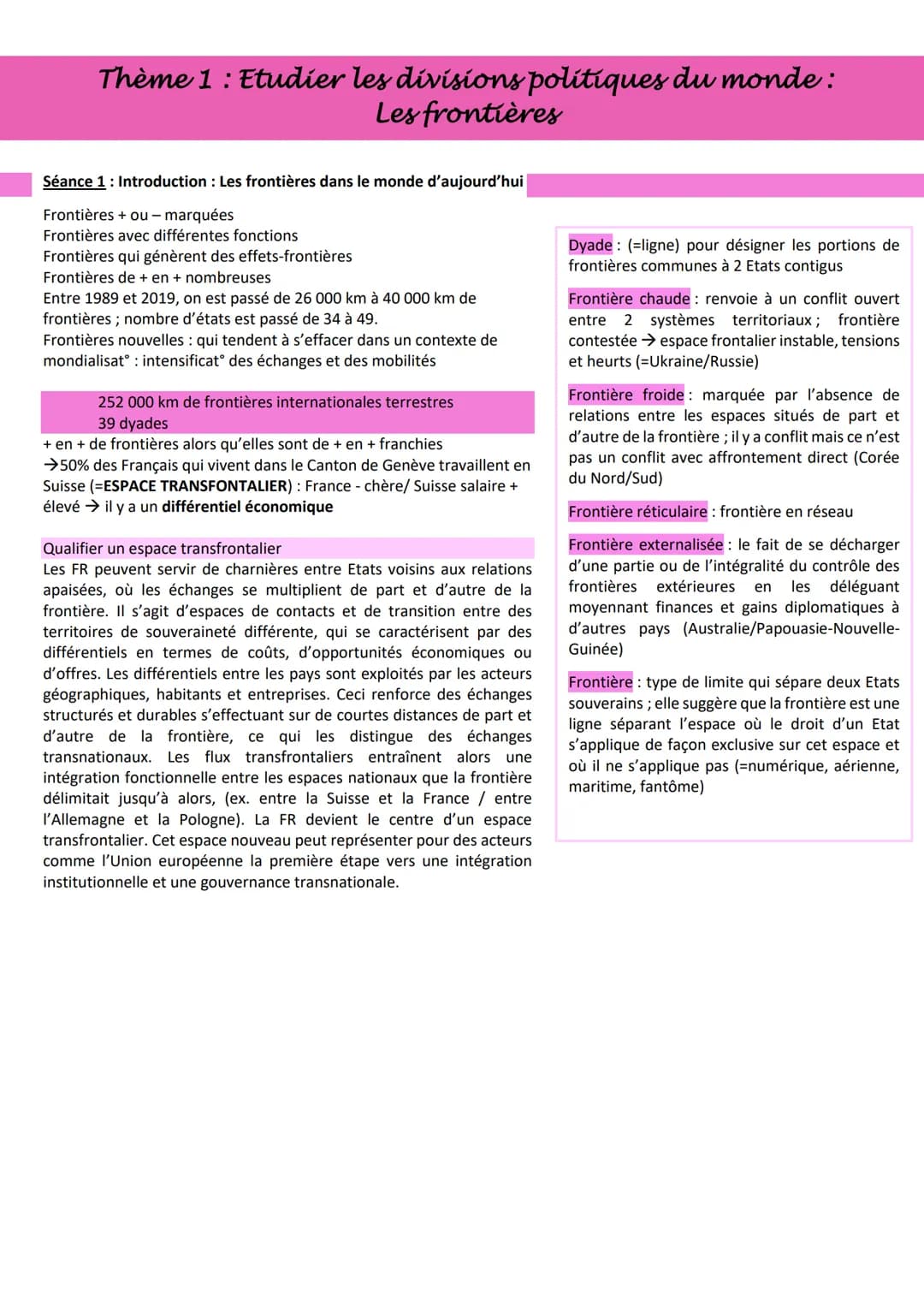 Thème 1 : Etudier les divisions polítiques du monde:
Les frontières
Séance 1: Introduction : Les frontières dans le monde d'aujourd'hui
Fron