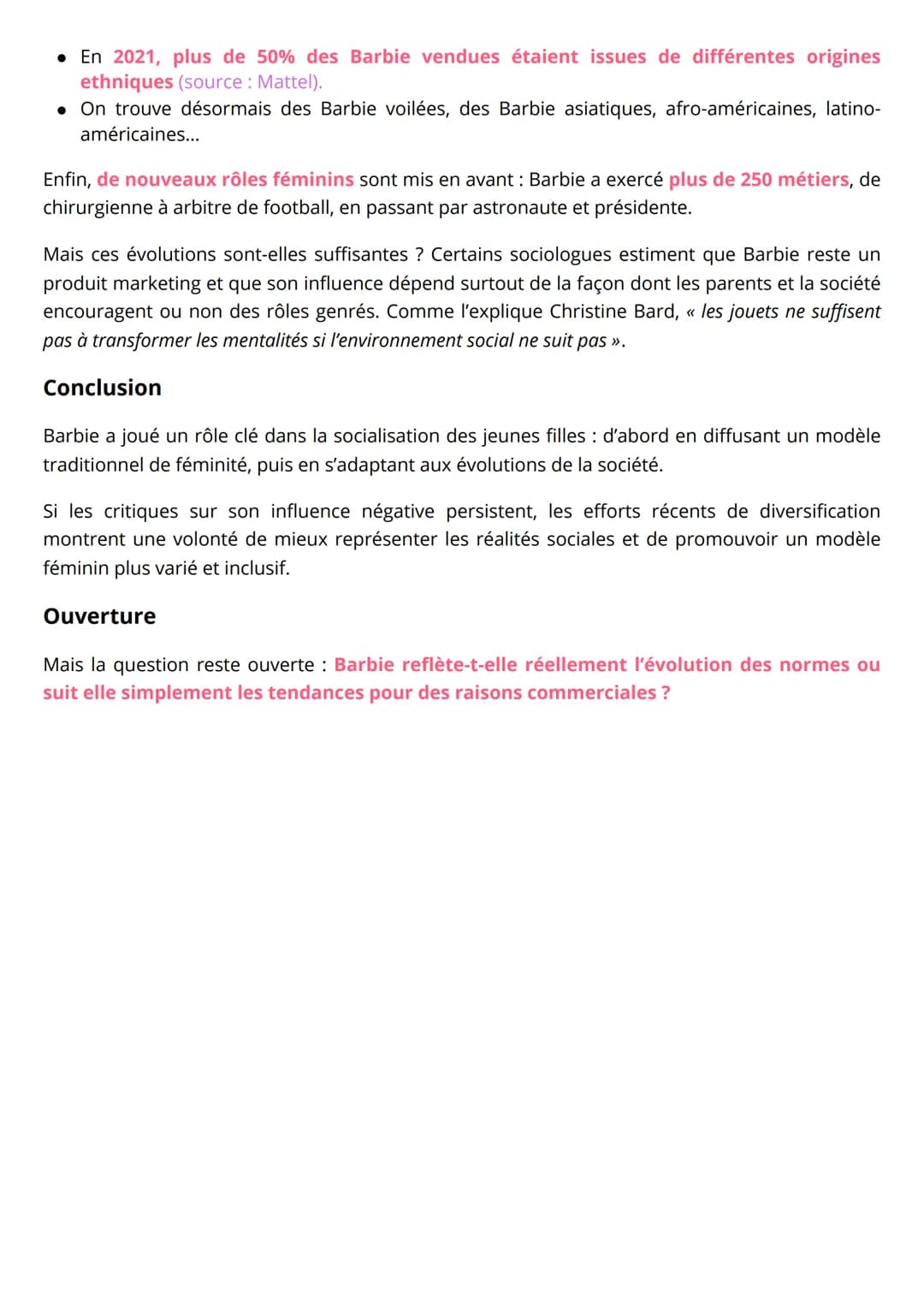 --- OCR Start ---
GRAND ORAL SES
Comment Barbie a influencé la socialisation
des jeunes filles ?
Depuis son lancement en 1959, Barbie est bi