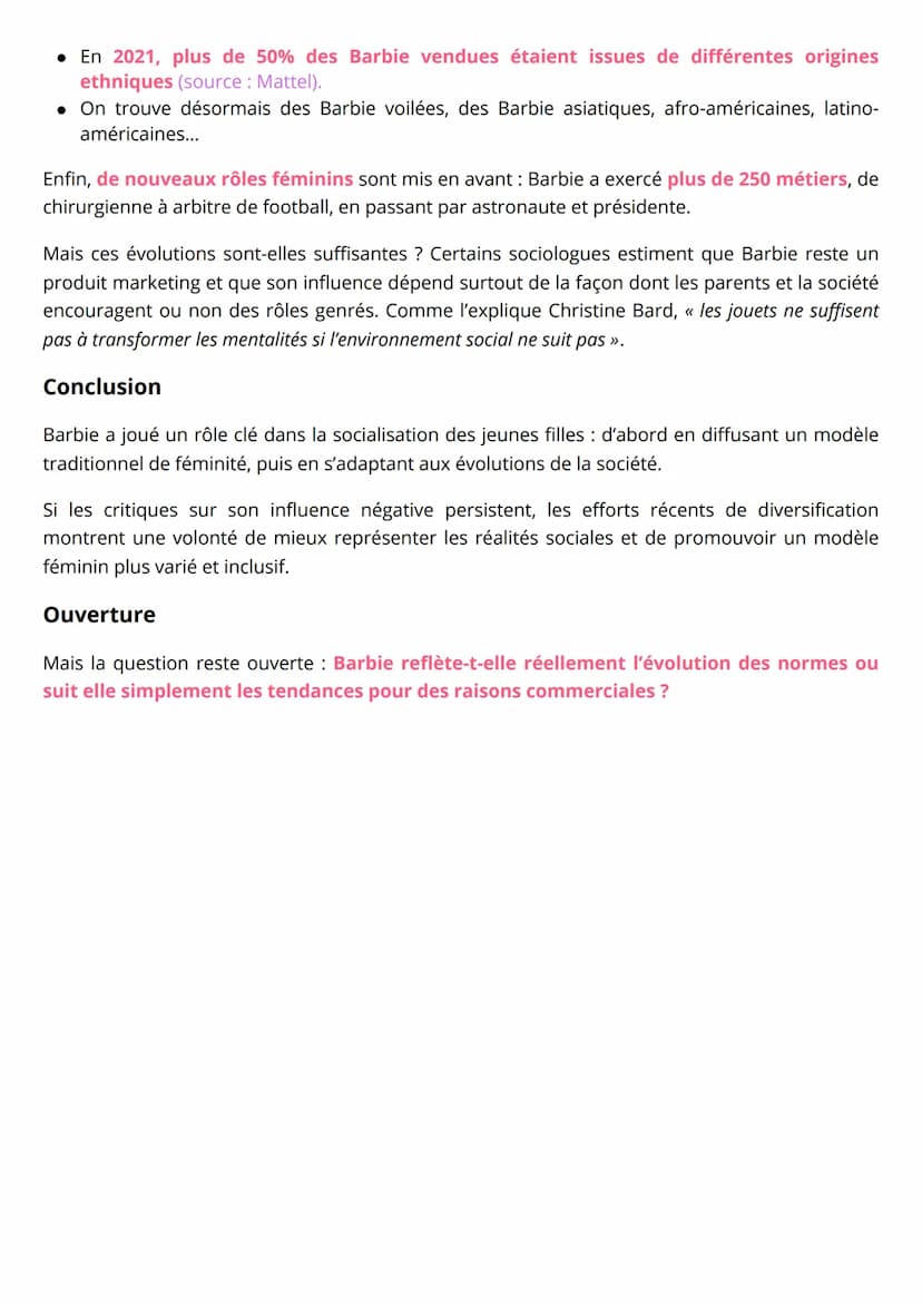 --- OCR Start ---
GRAND ORAL SES
Comment Barbie a influencé la socialisation
des jeunes filles ?
Depuis son lancement en 1959, Barbie est bi