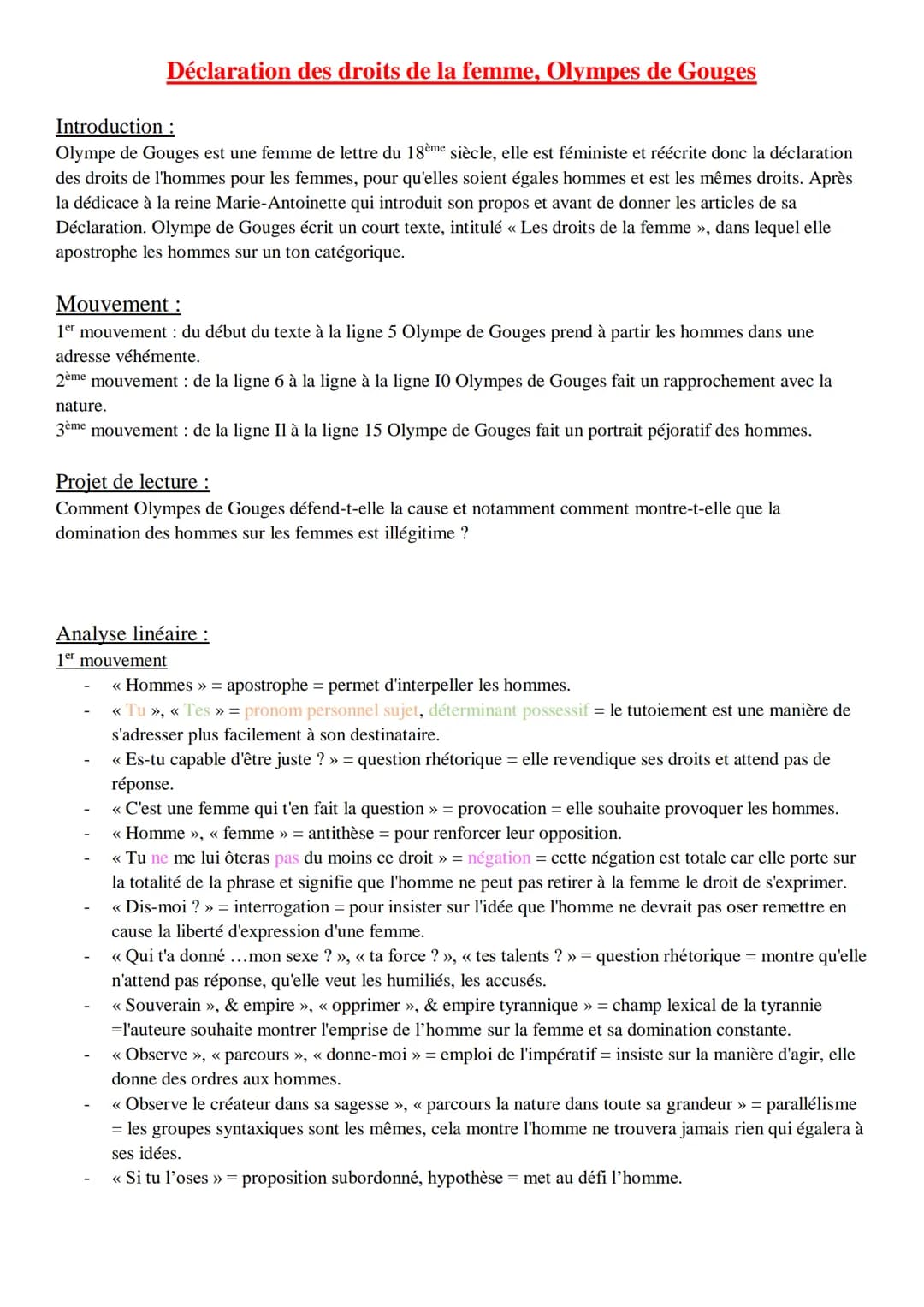 Déclaration des droits de la femme, Olympes de Gouges
Introduction :
Olympe de Gouges est une femme de lettre du 18ème siècle, elle est fémi