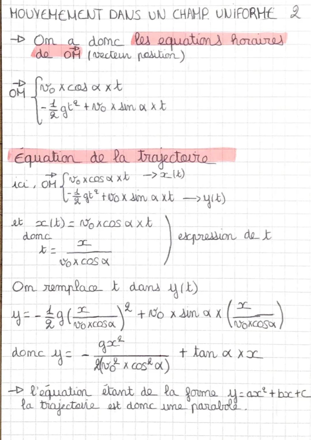 MOUVEMENT DANS UN CHAMP UNIFORME
Les
primitives en physique
Fonction
Primitive
O
с
a
at +C
at + b
1/
/at² + bt +C
y ↑
15 in
2
of
1
voncosa
P