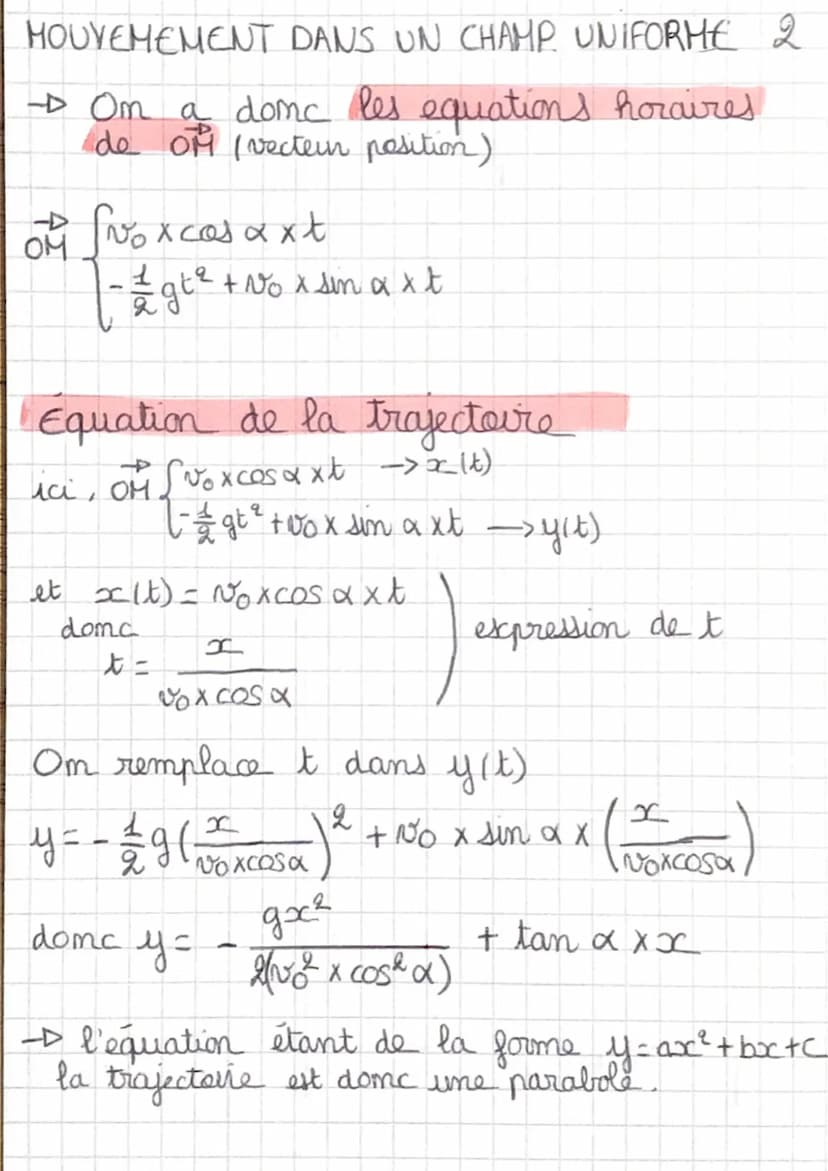 MOUVEMENT DANS UN CHAMP UNIFORME
Les
primitives en physique
Fonction
Primitive
O
с
a
at +C
at + b
1/
/at² + bt +C
y ↑
15 in
2
of
1
voncosa
P