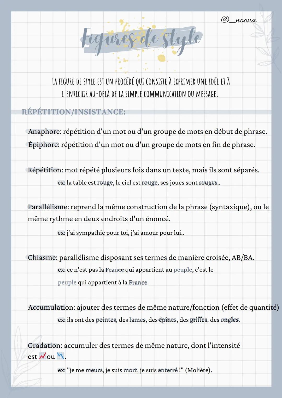 # Figures de style
@_noona

LA FIGURE DE STYLE EST UN PROCÉDÉ QUI CONSISTE À EXPRIMER UNE IDÉE ET À
L'ENRICHIR AU-DELÀ DE LA SIMPLE COMMUNIC