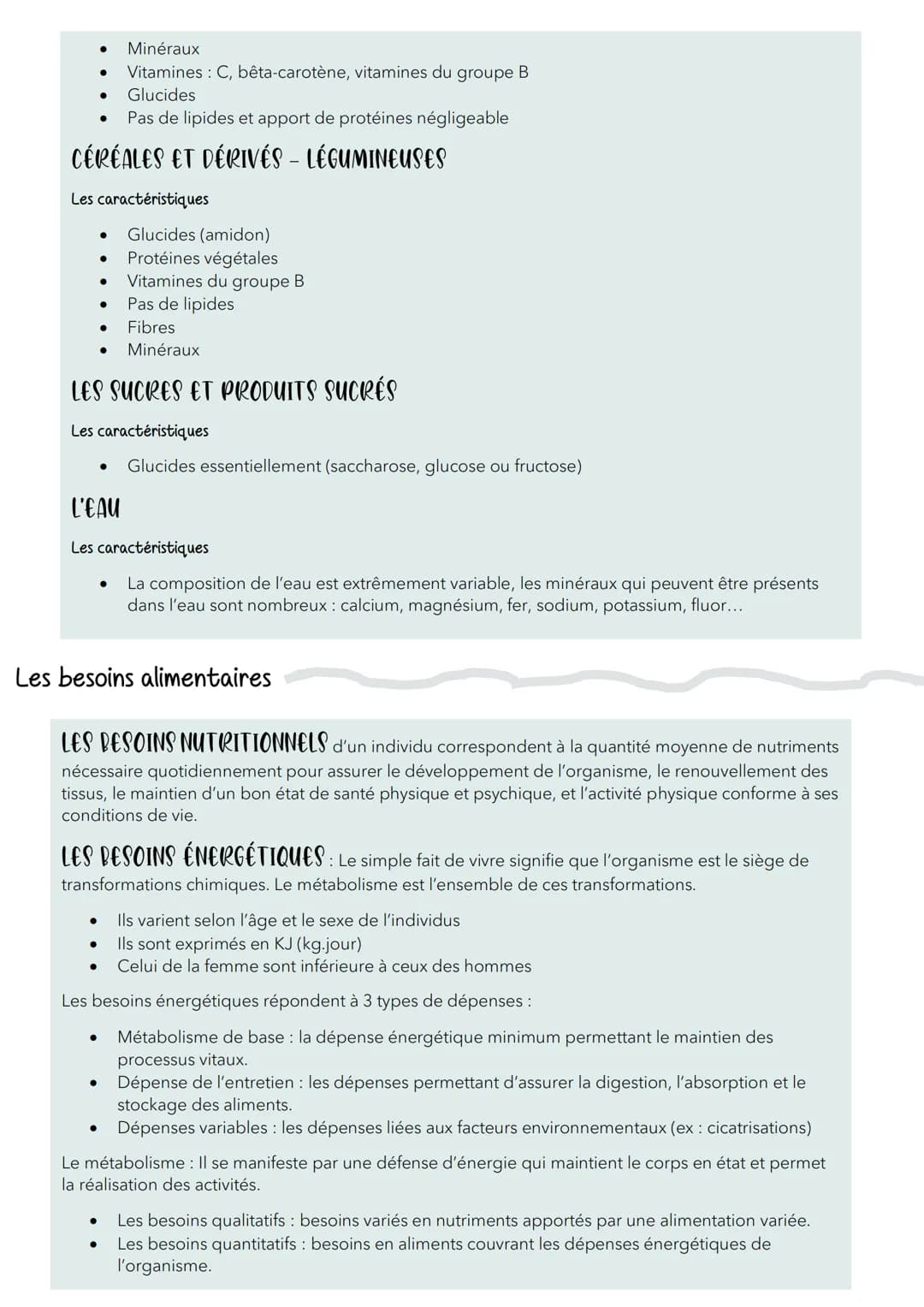 Groupes d'aliments, besoins alimentaires, besoins
nutritionnels et diversité des régimes alimentaires
Les groupes d'aliments
Il y a 7 catégo