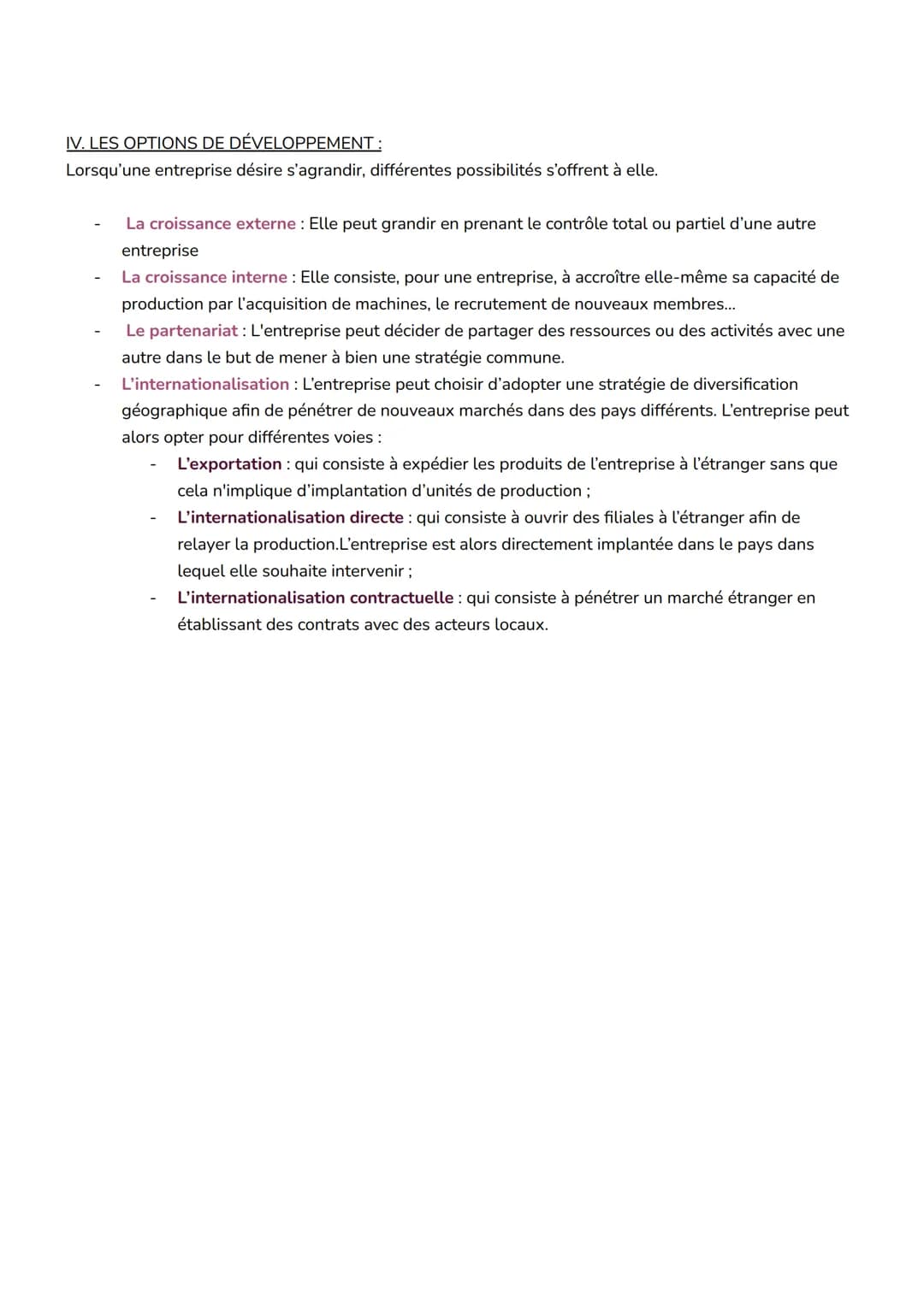 OPTION STRATÉGIQUE
I. LES OPTIONS DE CHAÎNE DE VALEURS :
La stratégie d'externalisation (sur des activités de soutien): Elle consiste à fair