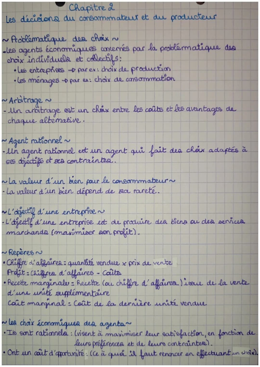 Chapitre 2
Les décisions du consommateur et du producteur
~ Problématique des choix ~
-les agents économiques concernés par la problématique
