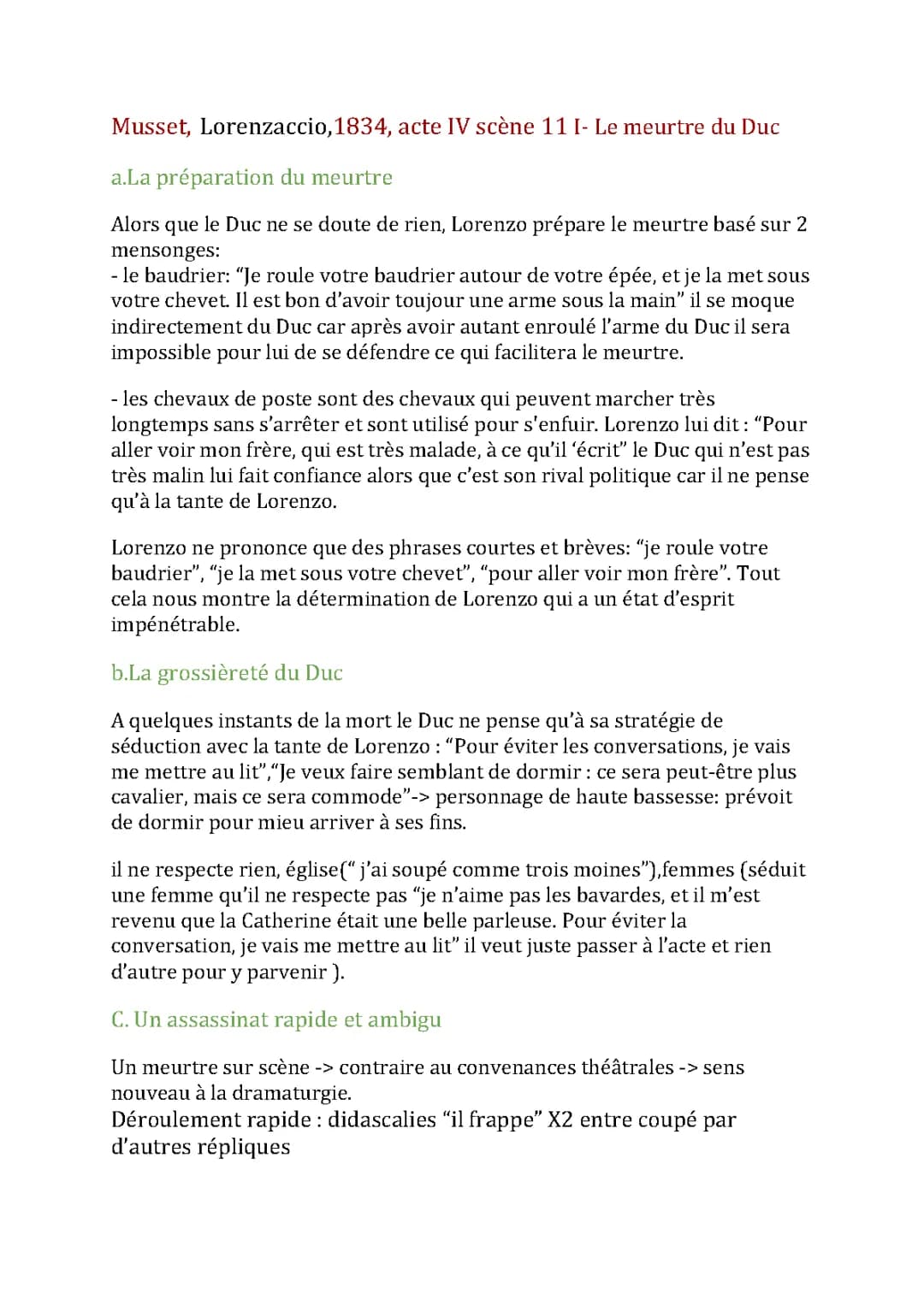 Analyse Lorenzaccio Acte 4 Scène 11 - Le Meurtre du Duc