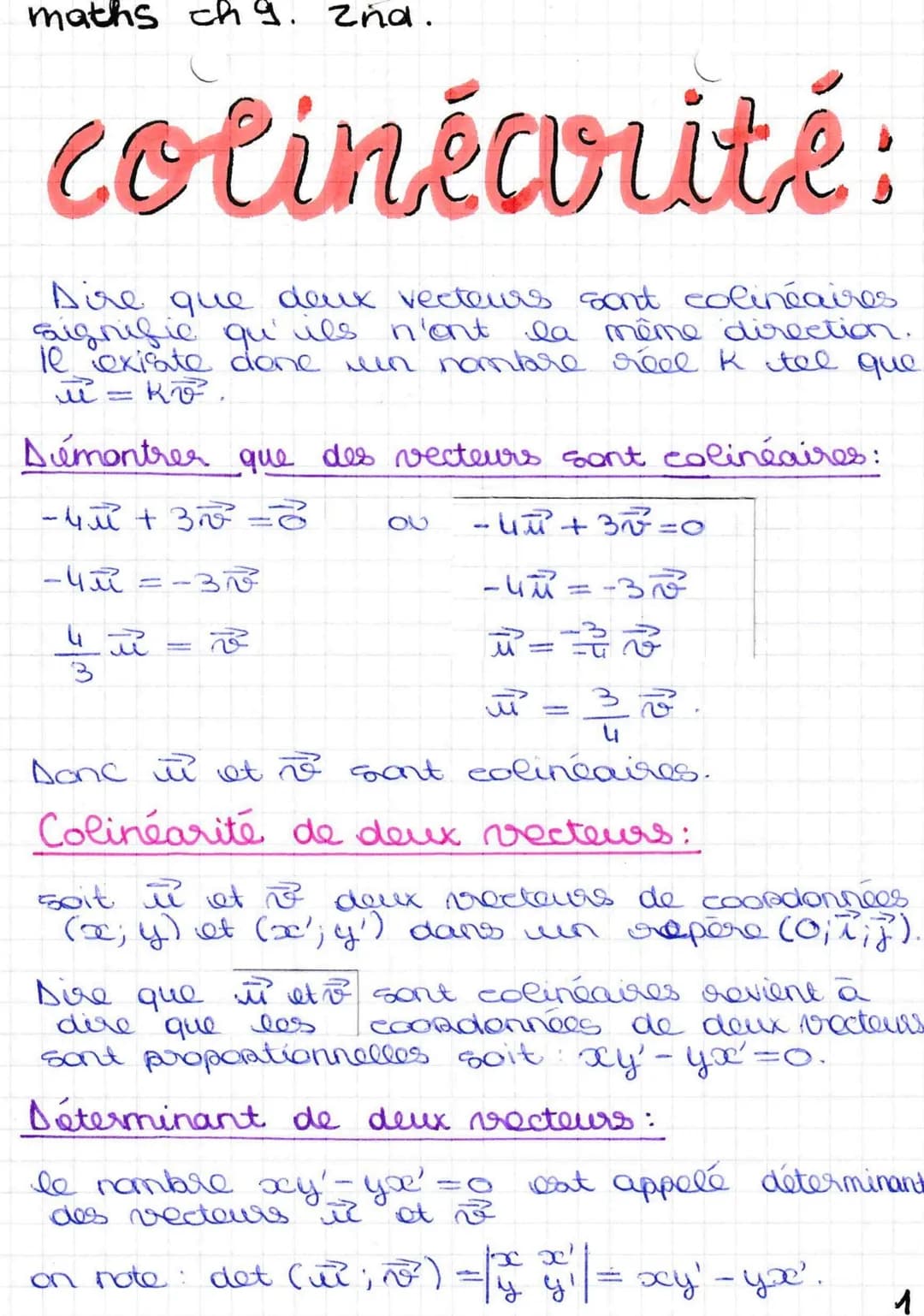 application:
π (3) v (55)
det (²²; v²) = 1x(-15) - 3x(-5)
-15 + 15
-
-
les vecteurs sont donc colinéaires
AB (4) CA (-8)
det (AB; CA ) = 14x