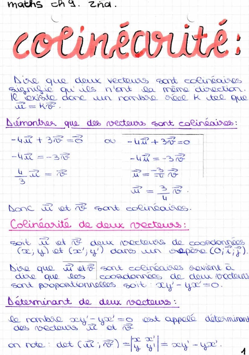 application:
π (3) v (55)
det (²²; v²) = 1x(-15) - 3x(-5)
-15 + 15
-
-
les vecteurs sont donc colinéaires
AB (4) CA (-8)
det (AB; CA ) = 14x