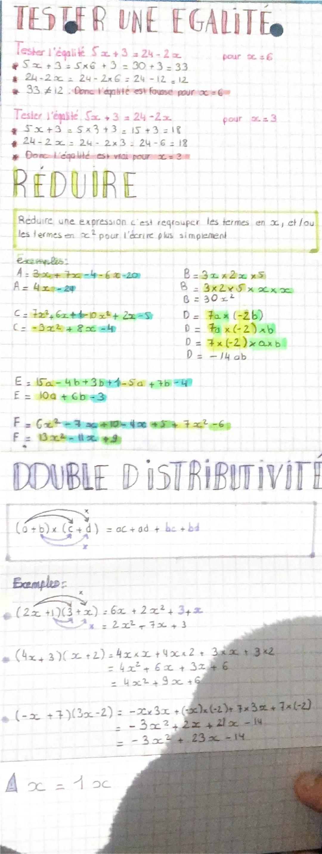 # FACTORISER

Propriété: $\frac{Ka + Kb}{somme} = m(a+b)$ 
produit

Exemples:
A = $x \times 11 + x \times 8$
A = $x(11+8)$
A = $19x$
B = $4x