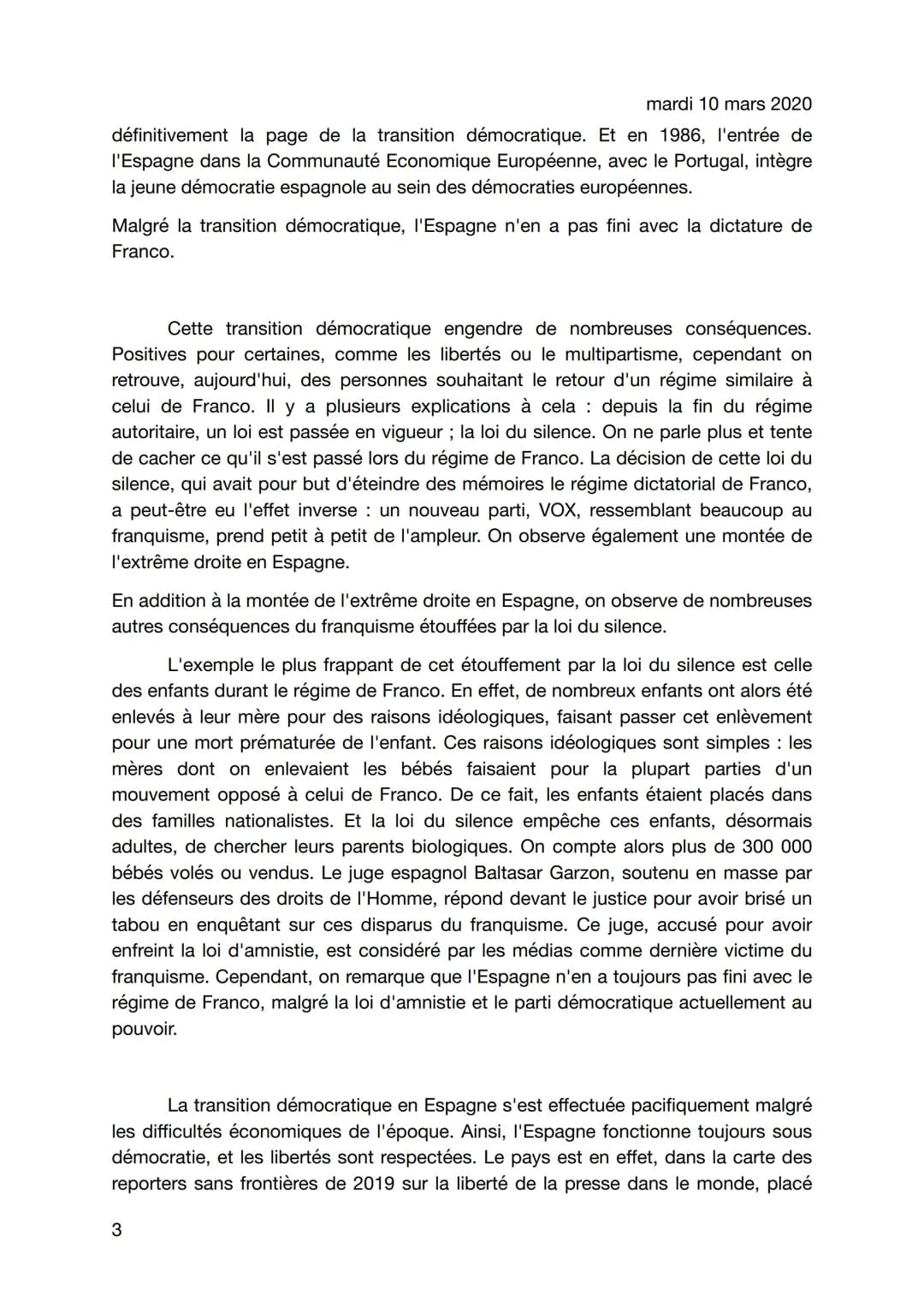 mardi 10 mars 2020
La transition démocratique en Espagne : origines,
aspects et conséquences
Après de longues années sous un régime autorita