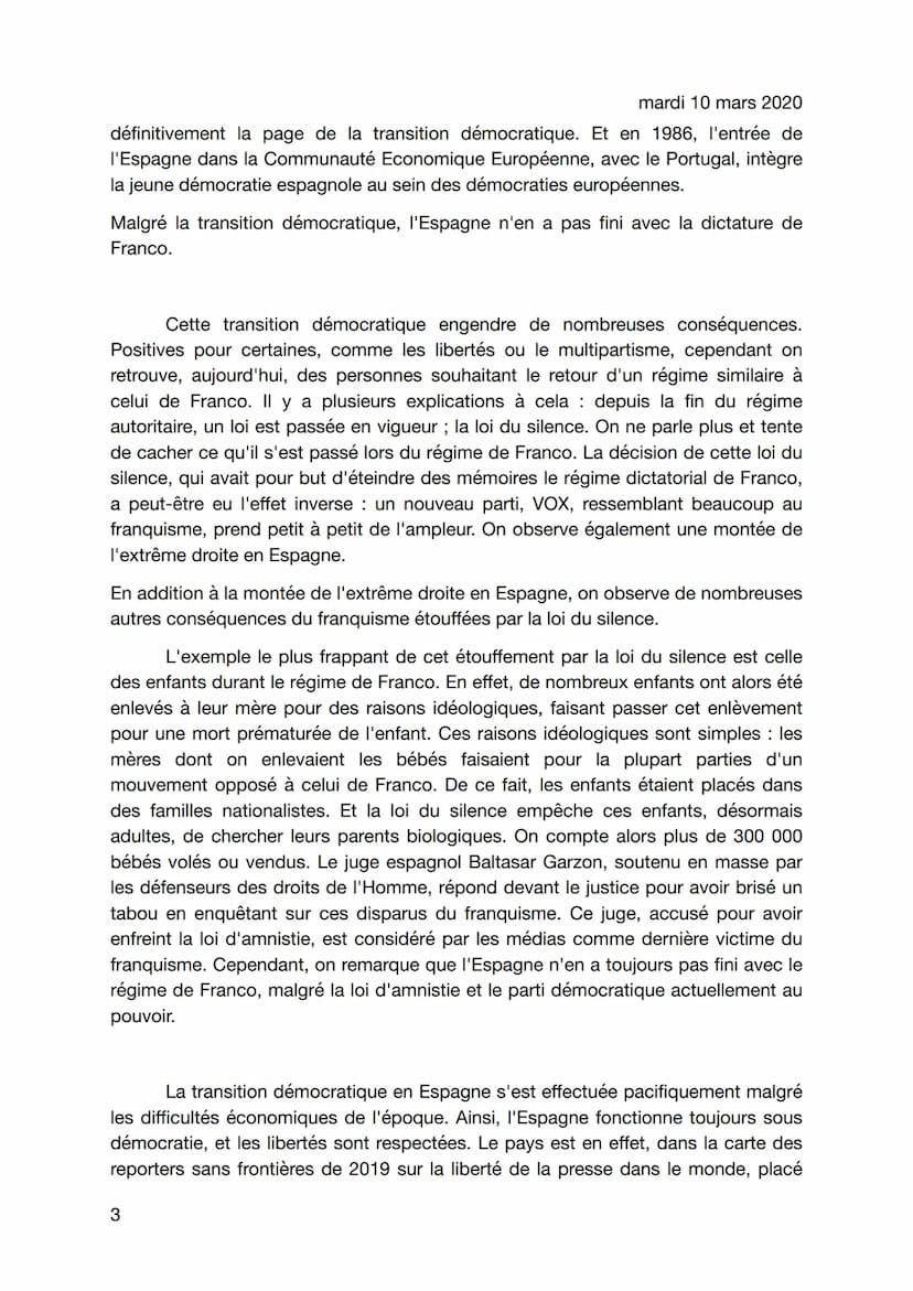mardi 10 mars 2020
La transition démocratique en Espagne : origines,
aspects et conséquences
Après de longues années sous un régime autorita