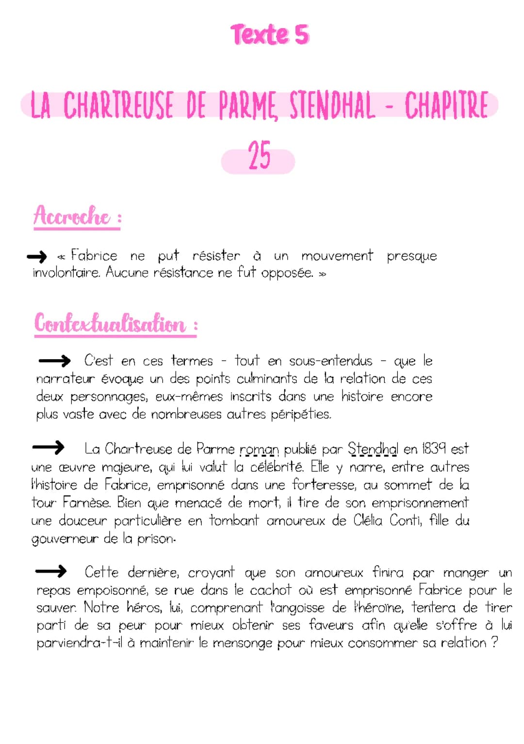 La Chartreuse de Parme bac Français - Analyse du Chapitre 25, Stendhal