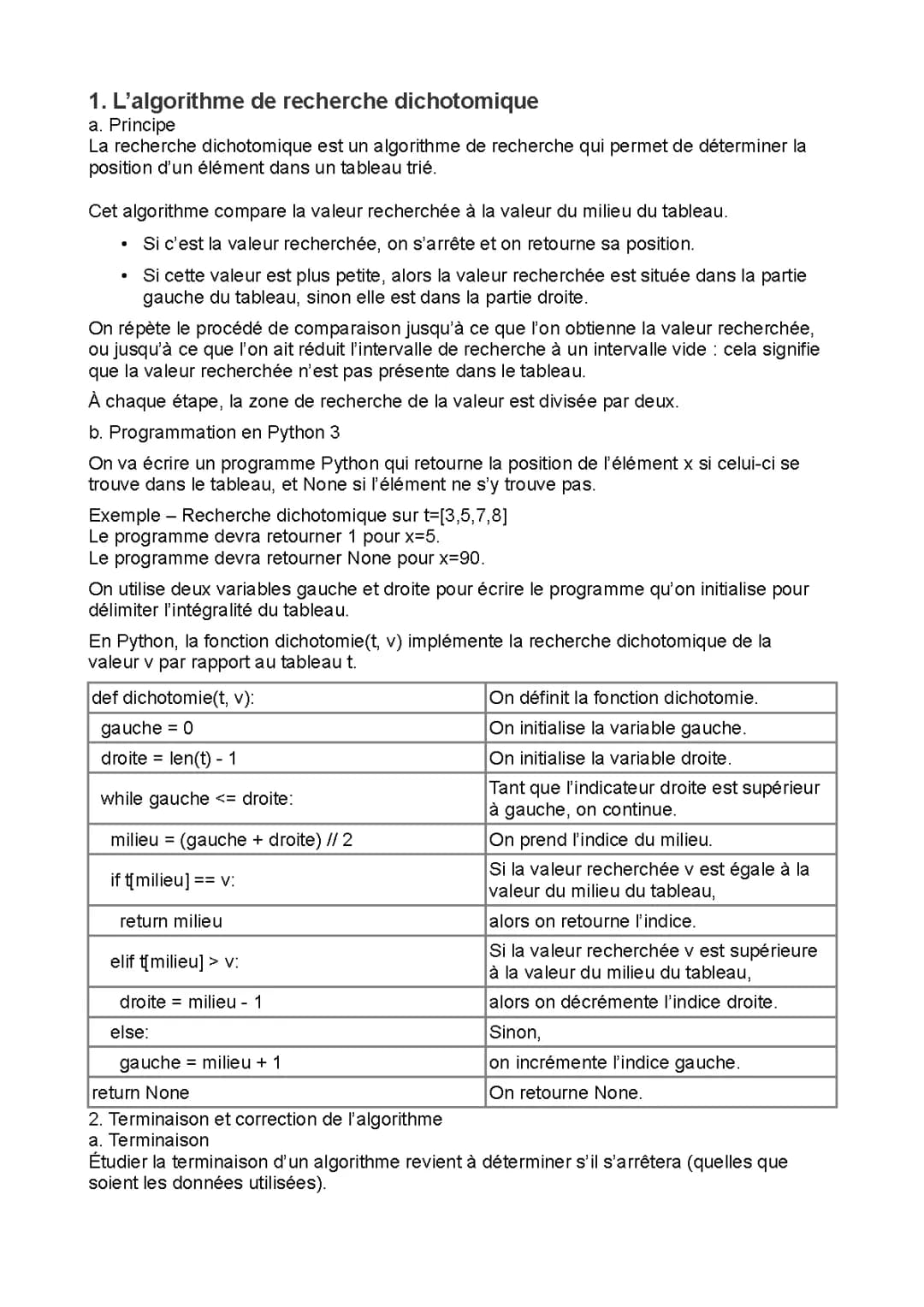 Algorithme de Recherche Dichotomique dans un Tableau - Exemple en Python et C