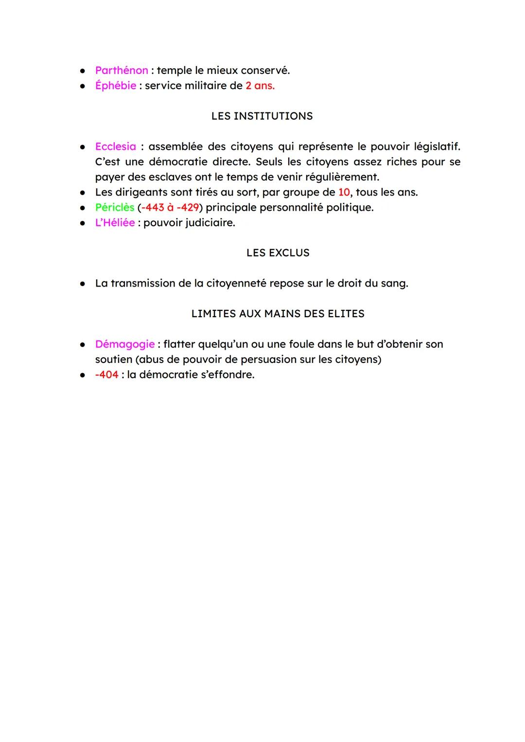 Fiche de révision d'HISTOIRE
Athènes est au 5è av. JC la principale citée grecque.
Sa richesse repose sur la trilogie agricole méditerranéen