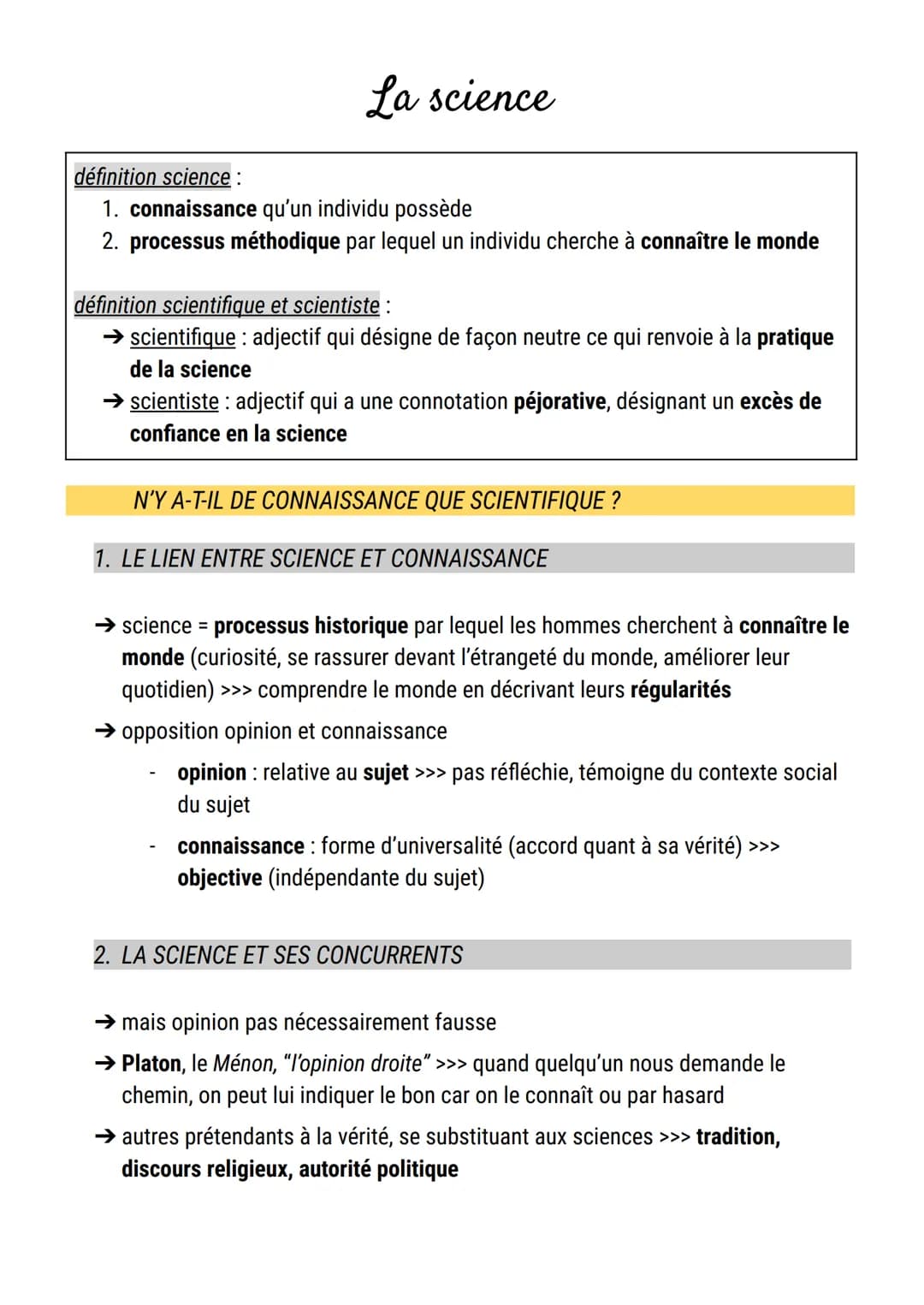 La science
définition science:
1. connaissance qu'un individu possède
2. processus méthodique par lequel un individu cherche à connaître le 
