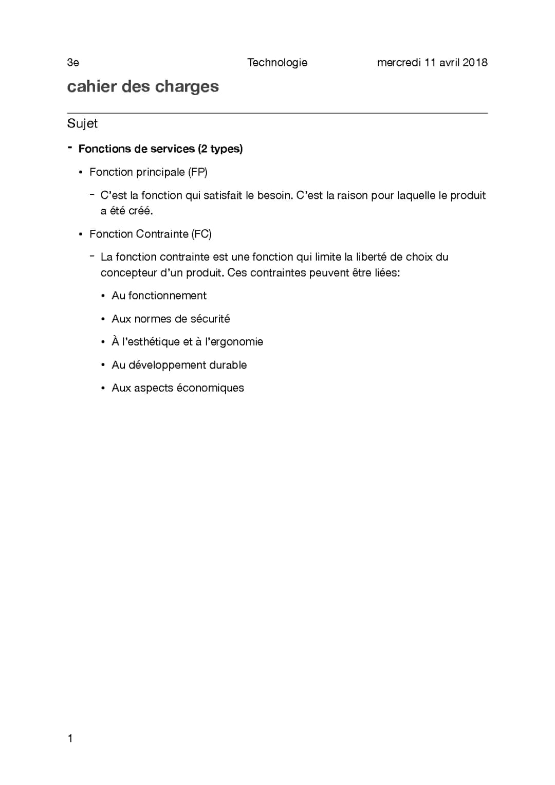 Cahier des charges