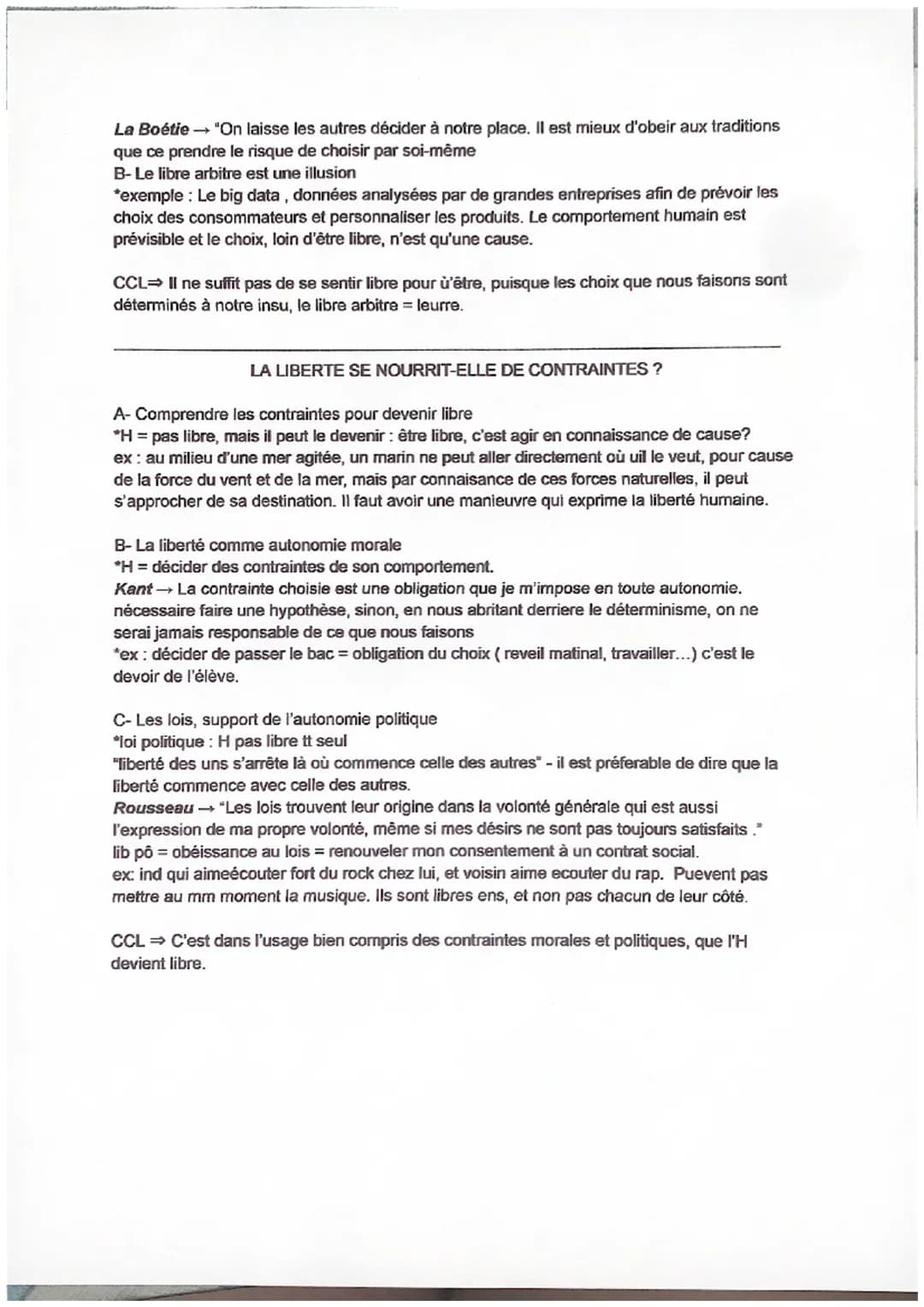 Philosophie : La liberté
Définition:
*La liberté : absence de contraintes et un épanouissement de ses désirs.
*Contrainte : force qui empêch