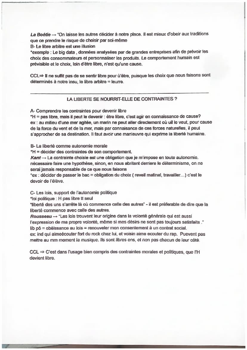 Philosophie : La liberté
Définition:
*La liberté : absence de contraintes et un épanouissement de ses désirs.
*Contrainte : force qui empêch