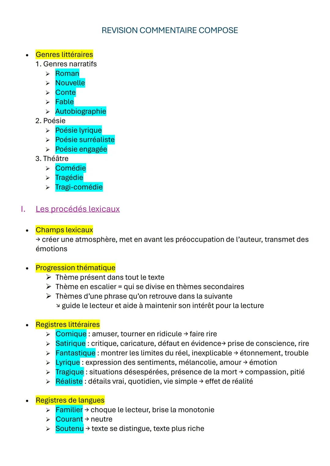REVISION COMMENTAIRE COMPOSE
Genres littéraires
1. Genres narratifs
➤ Roman
➤ Nouvelle
➤ Conte
➤ Fable
➤ Autobiographie
2. Poésie
➤ Poésie l