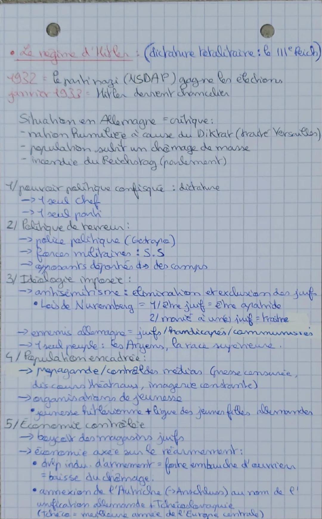 - • Le regime d'Hitler: (dictature totalitaire: & 111° Reich)
- 1932 = le parti nazi (NSDAP) gagne les elections.
- janvier 1933 = Hitler de