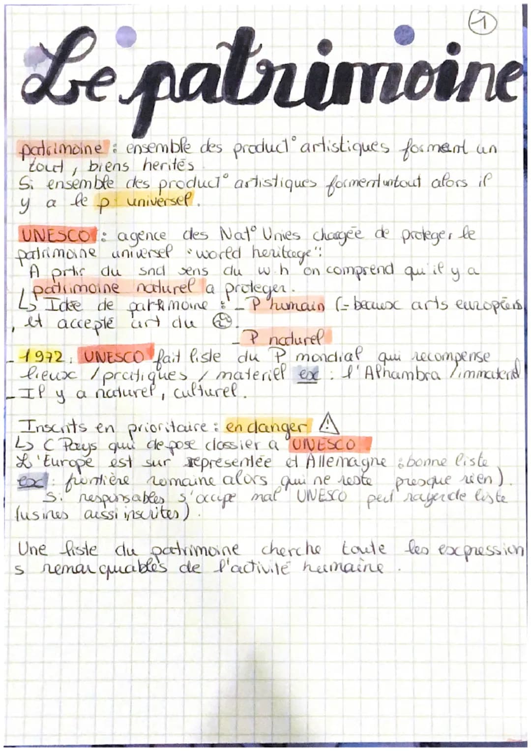 Le patrimoine
patrimoine : ensemble des product artistiques forment un
tout, biens herites
G
Si ensemble des product artistiques forment unt