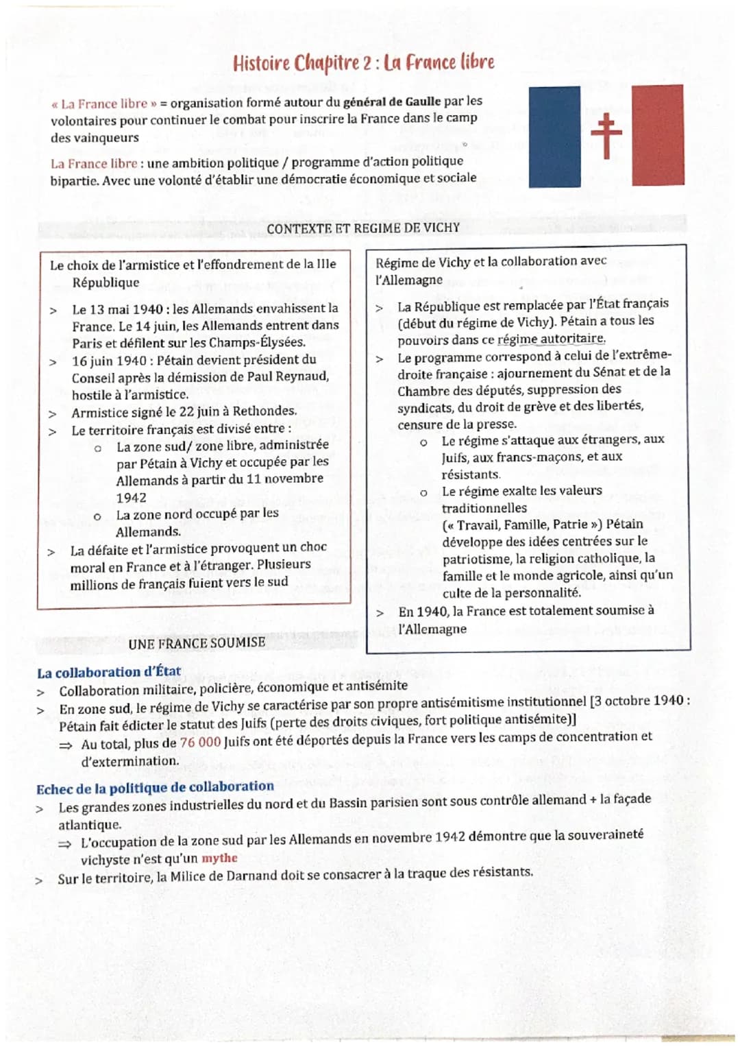 >
Histoire Chapitre 2: La France libre
<< La France libre»> = organisation formé autour du général de Gaulle par les
volontaires pour contin