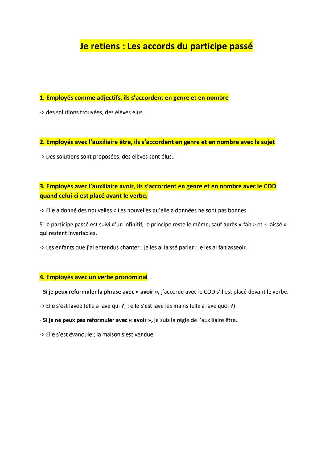 Je retiens : Les accords du participe passé
1. Employés comme adjectifs, ils s'accordent en genre et en nombre
-> des solutions trouvées, de