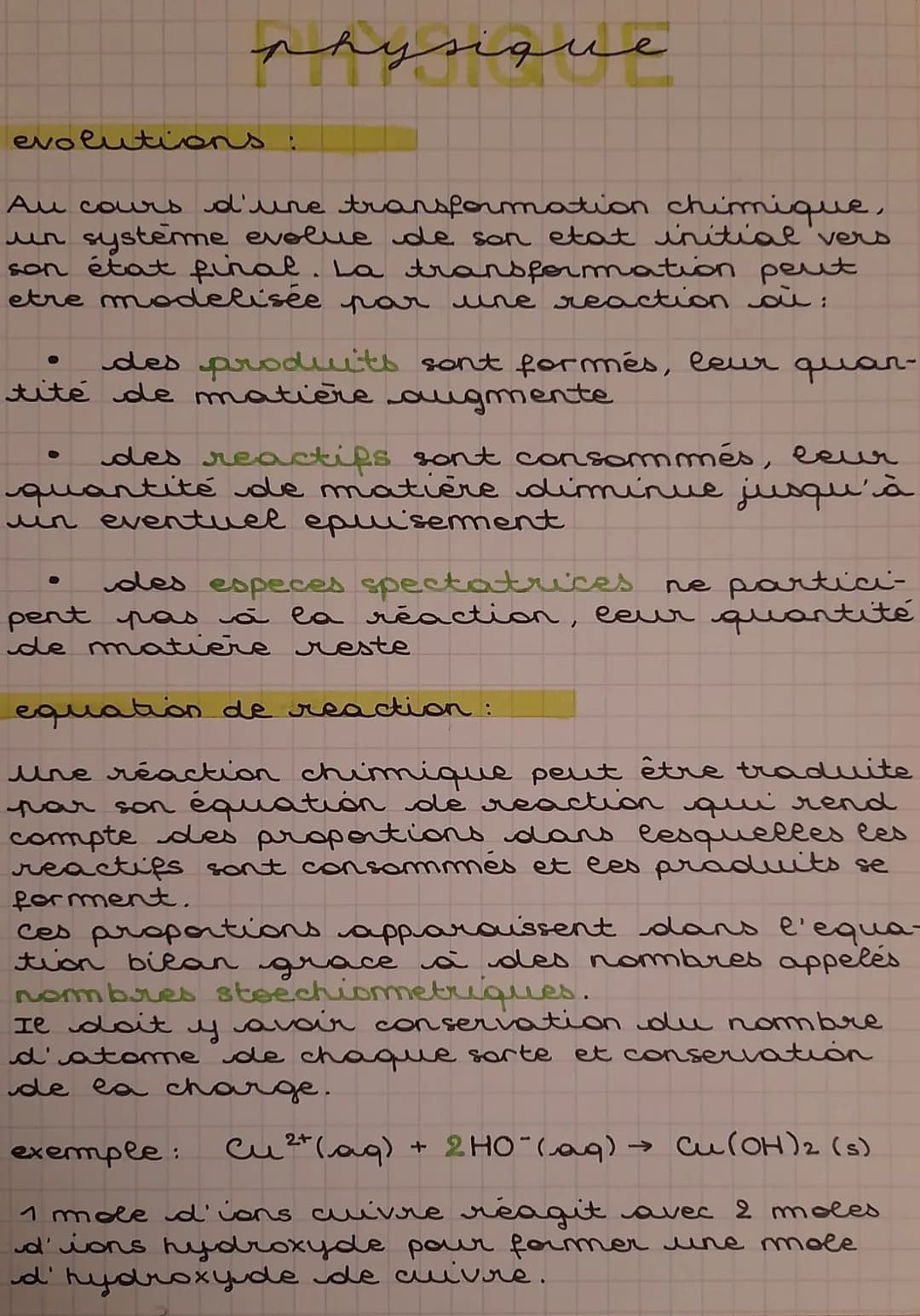 physique
evolutions:
Au cours d'uine transformation chimique,
un système evolue de son etat initial vers
son état final. La transformation p