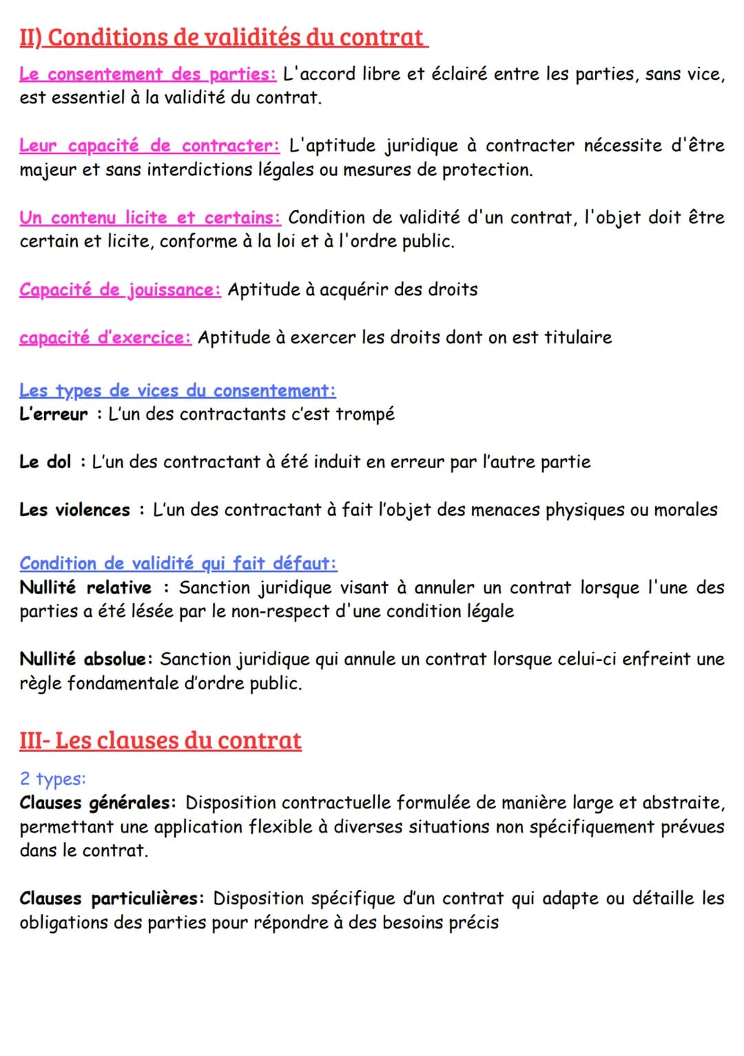 CHAPITRE 1: LA FORMATION DU
CONTRAT
I) La notion du travail
Contrat: Accord entre 2 ou plusieurs personnes pour créer, modifier, transmettre
