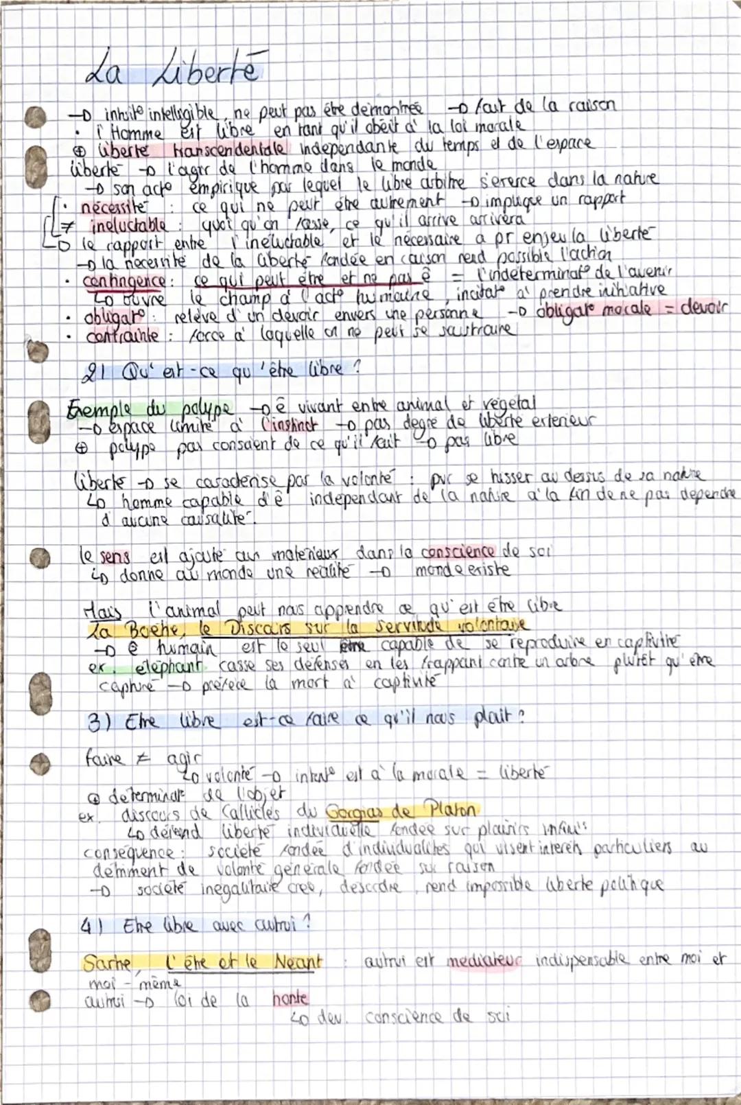 La Liberté
- inhuite intelligible, ne peut pas être démontrée -o faut de la raison.
- Homme Est libre en tant qu'il obéit à la loi morale
li