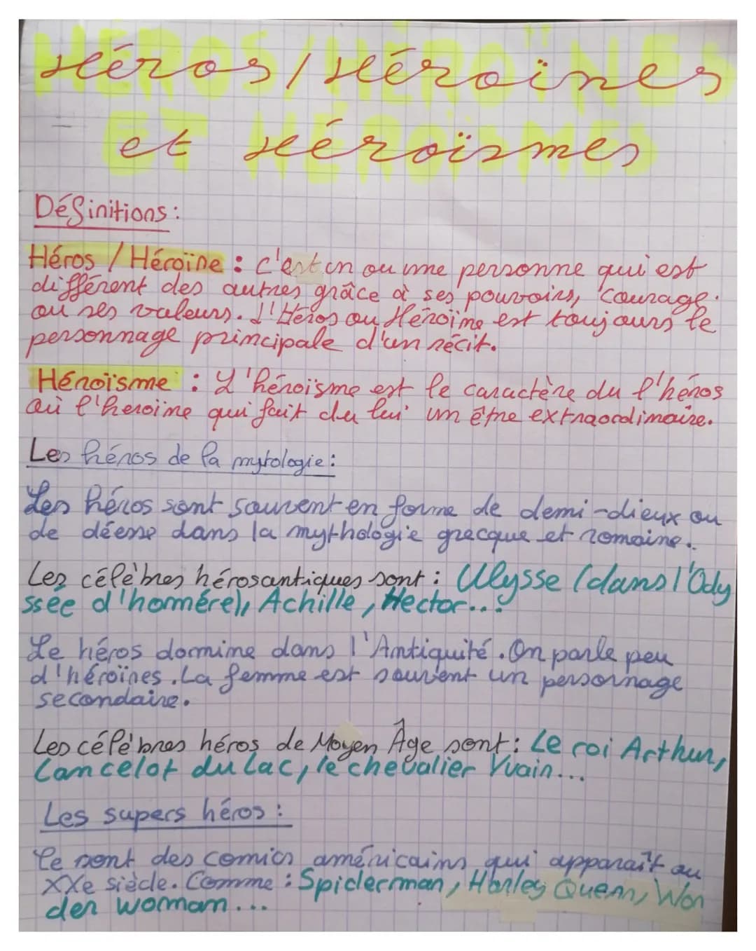 sééros / sééroïnes
et sééroïsmes
Définitions:
Héros / Héroïne : c'est on ou me personne qui est
différent des autres grâce à ses pouvoirs, c