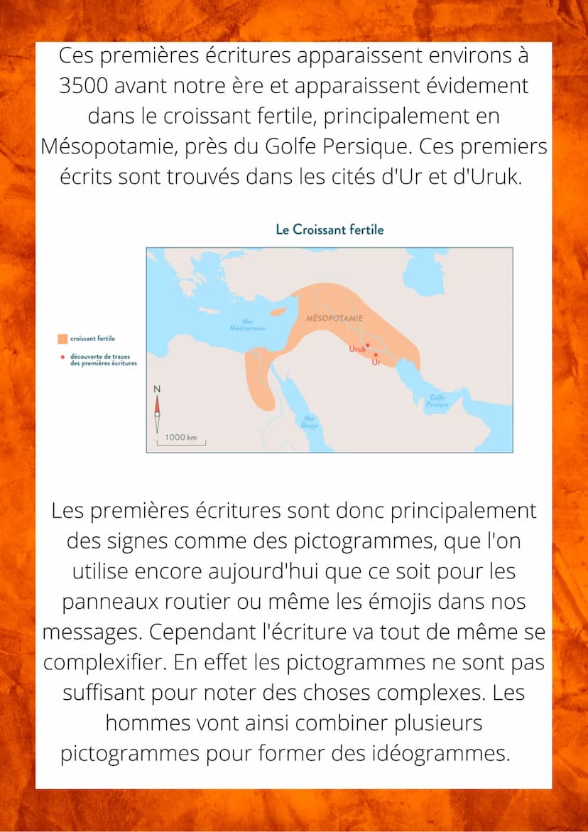 Les 1er écritures
Vers 10 000 avant notre ère dans le Croissant fertile,
les hommes débutent l'agriculture.
croissant fertile
Phénicie
cités