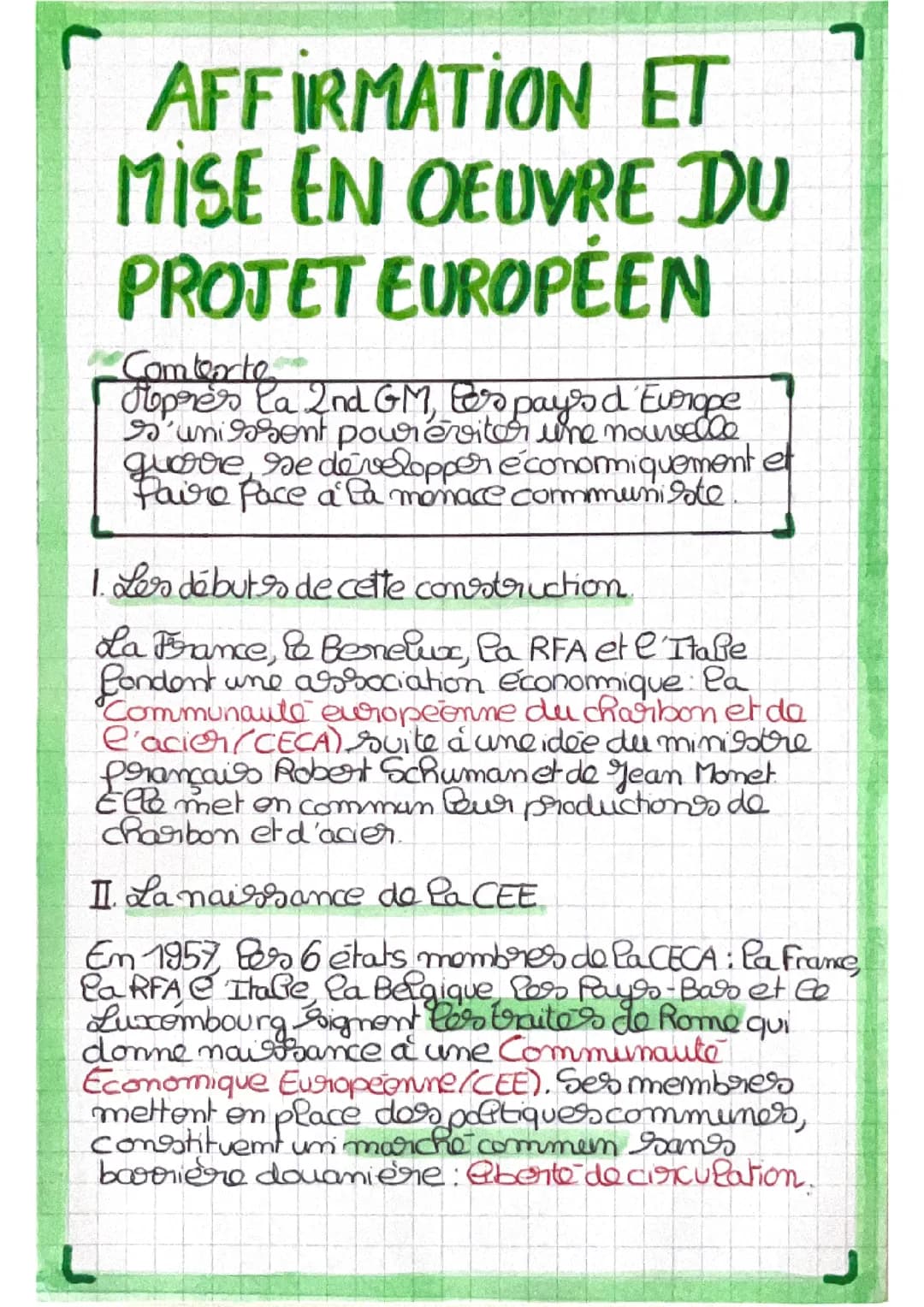 Affirmation et mise en œuvre du projet européen 