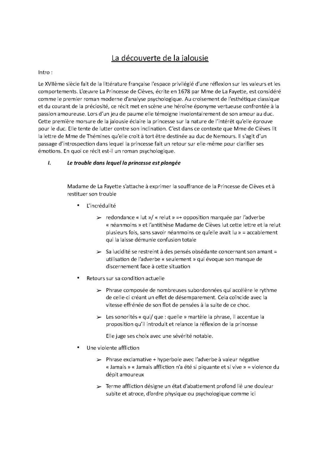 Analyse linéaire de La Princesse de Clèves : L'aveu et la scène du bal en PDF