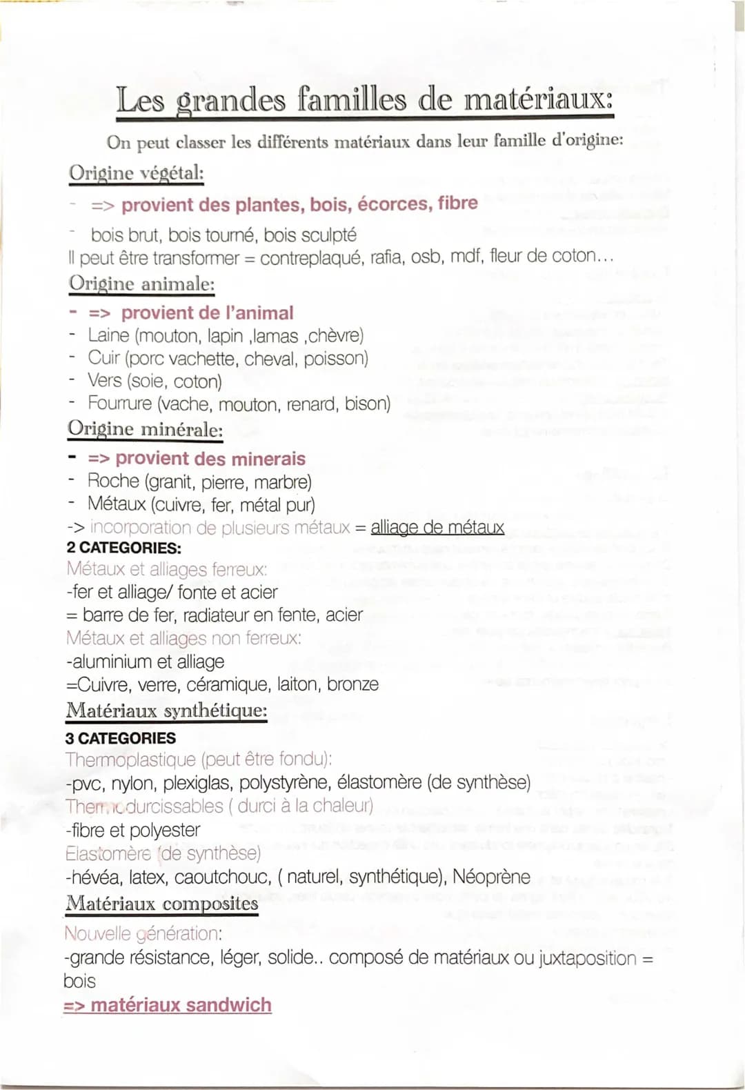 Les Familles de Matériaux : 6ème - PDF, Matériaux d'Origine Animale et Végétale, Métaux, et Plus