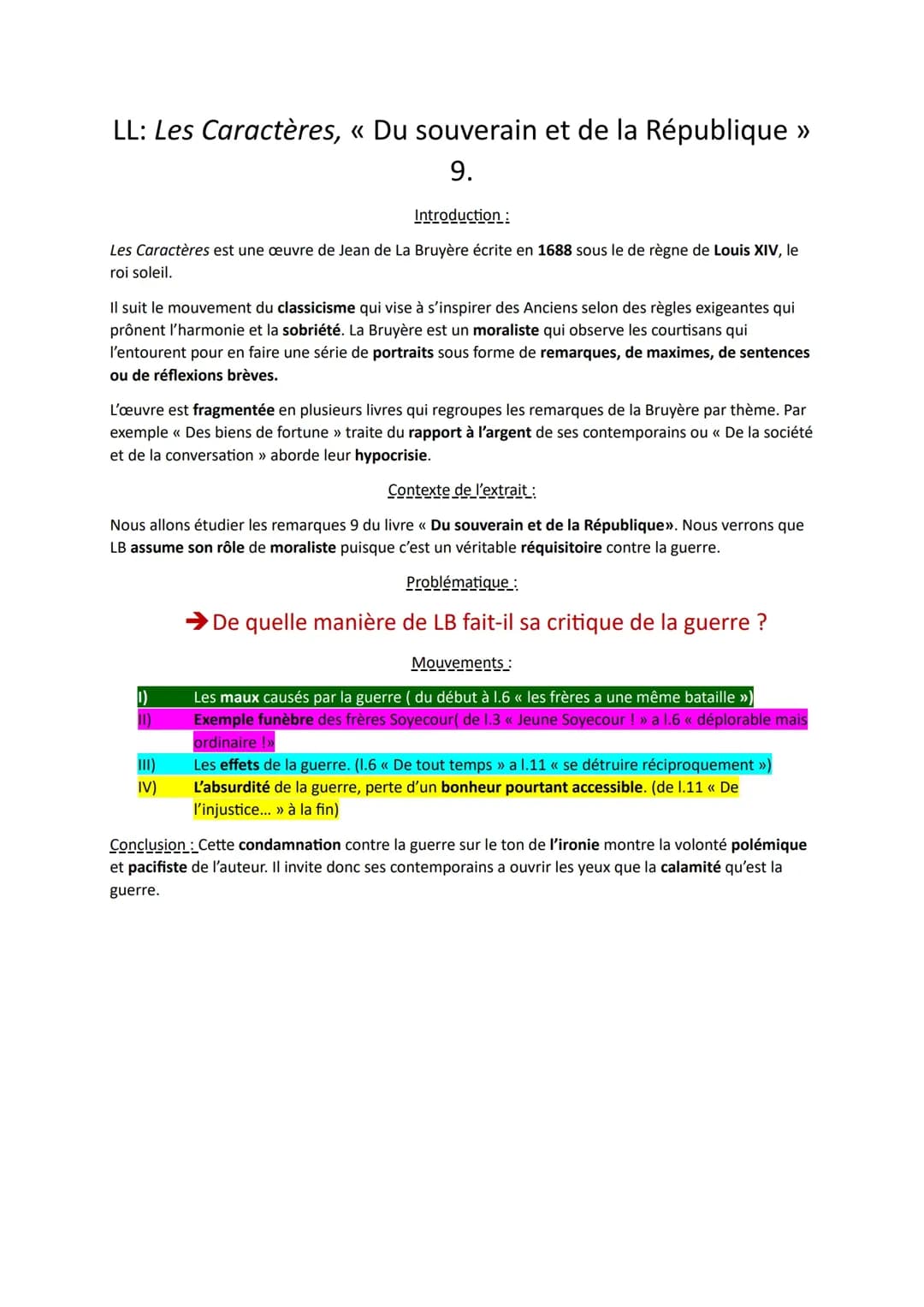 Lecture linéaire: Les Caractères, « Du souverain et de la République »  