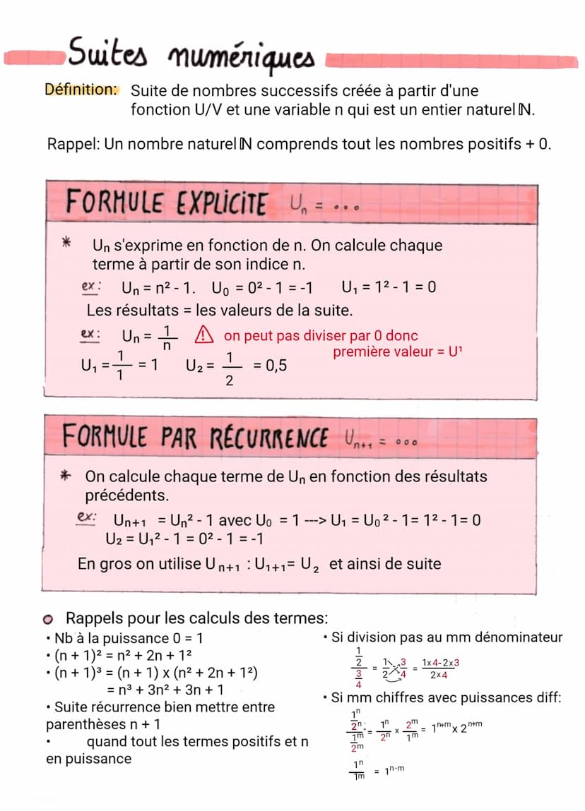 Sens de variation d'une suite
Définition: Une suite est une fonction.
Propriété:
On calcule donc Un+1- Un
* Si c'est supérieur à 0, (Un) est