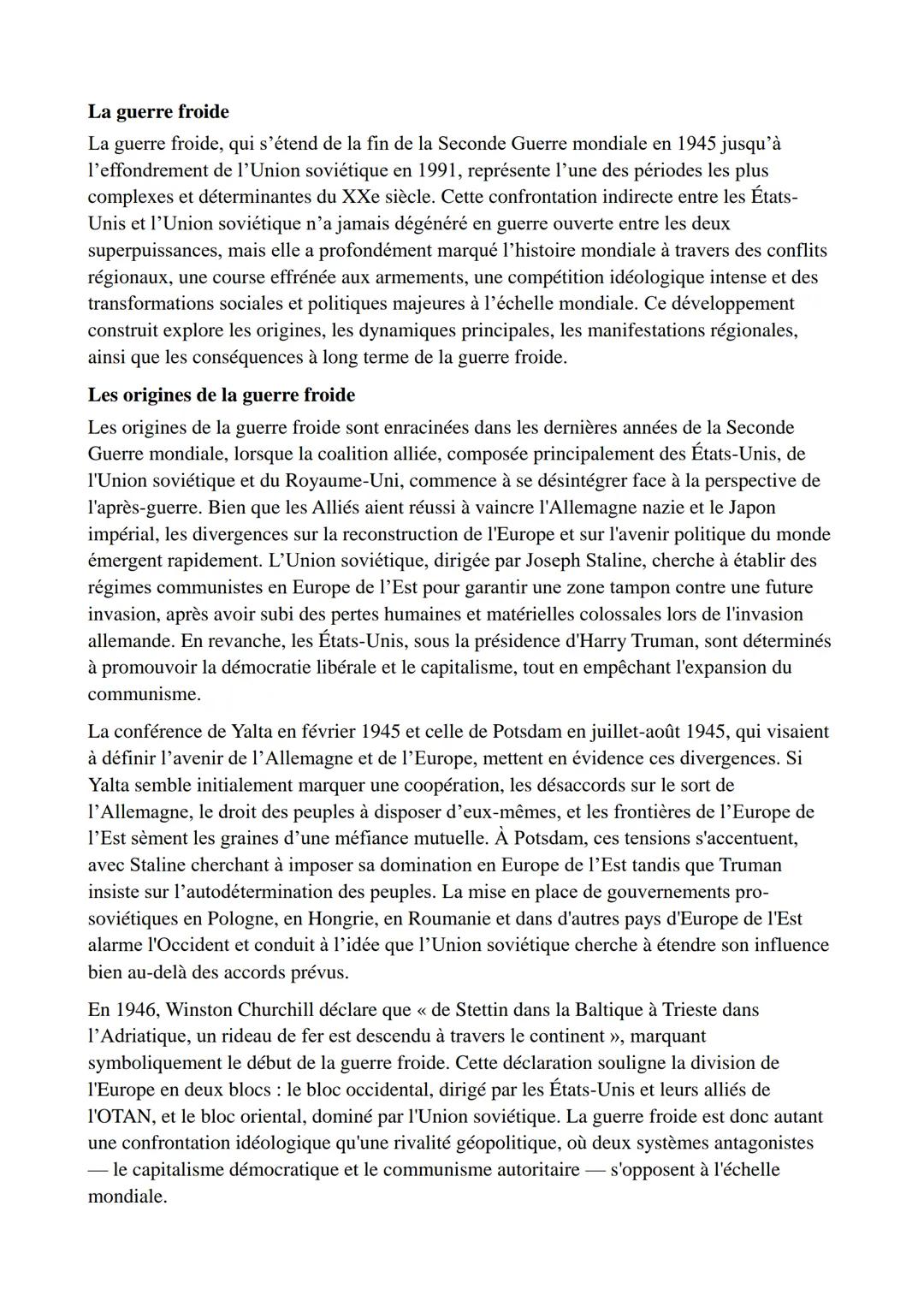 # La guerre froide

La guerre froide, qui s'étend de la fin de la Seconde Guerre mondiale en 1945 jusqu'à
l'effondrement de l'Union soviétiq